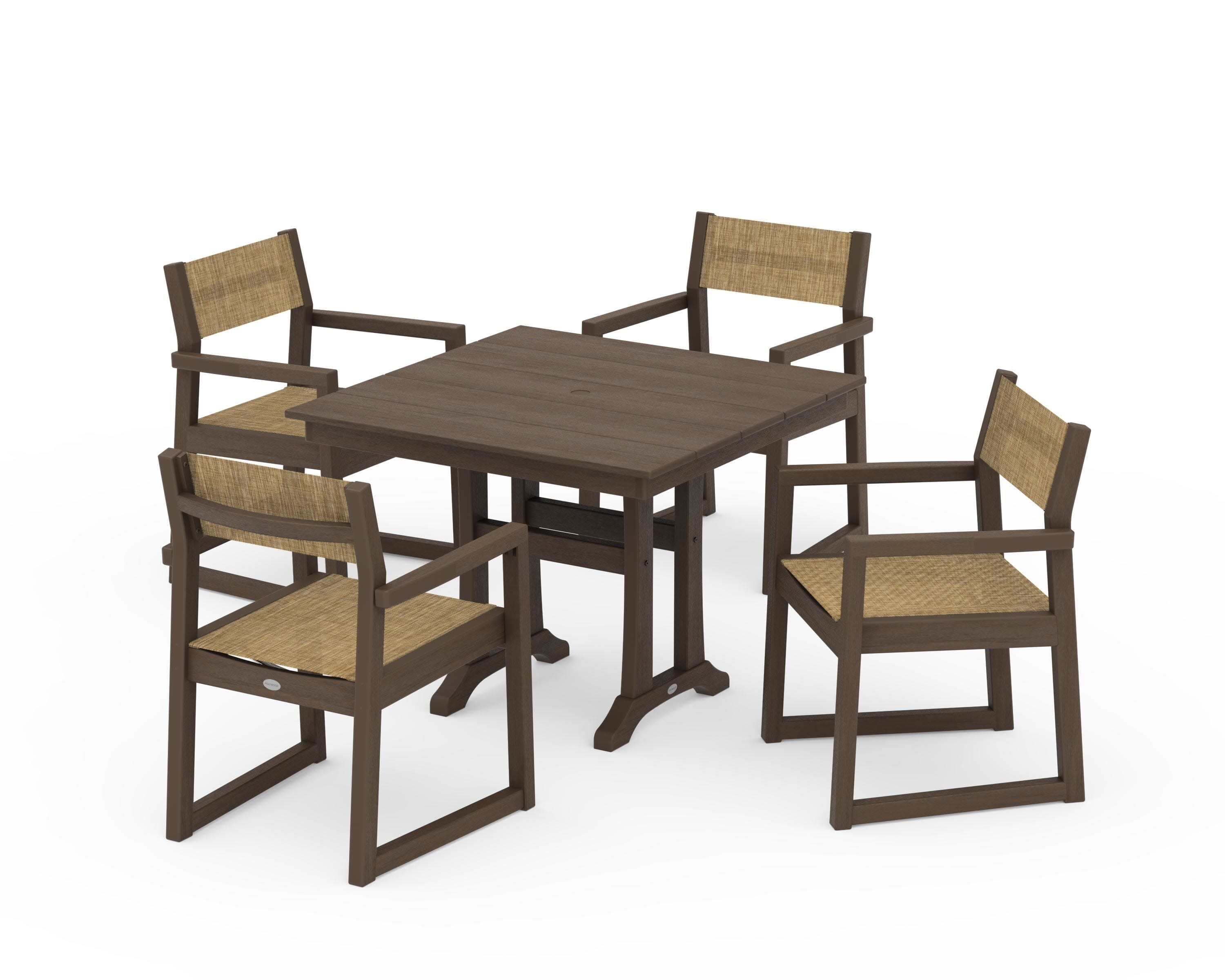 EDGE Sling 5-Piece Farmhouse Dining Set with Trestle Legs in Kona / Burlap Sling