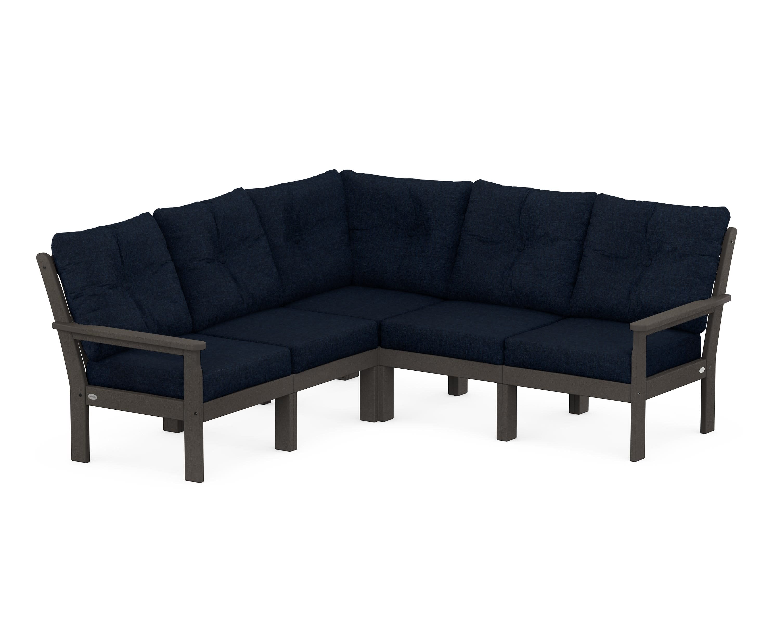 Vineyard 5-Piece Sectional in Vintage Coffee / Marine Indigo
