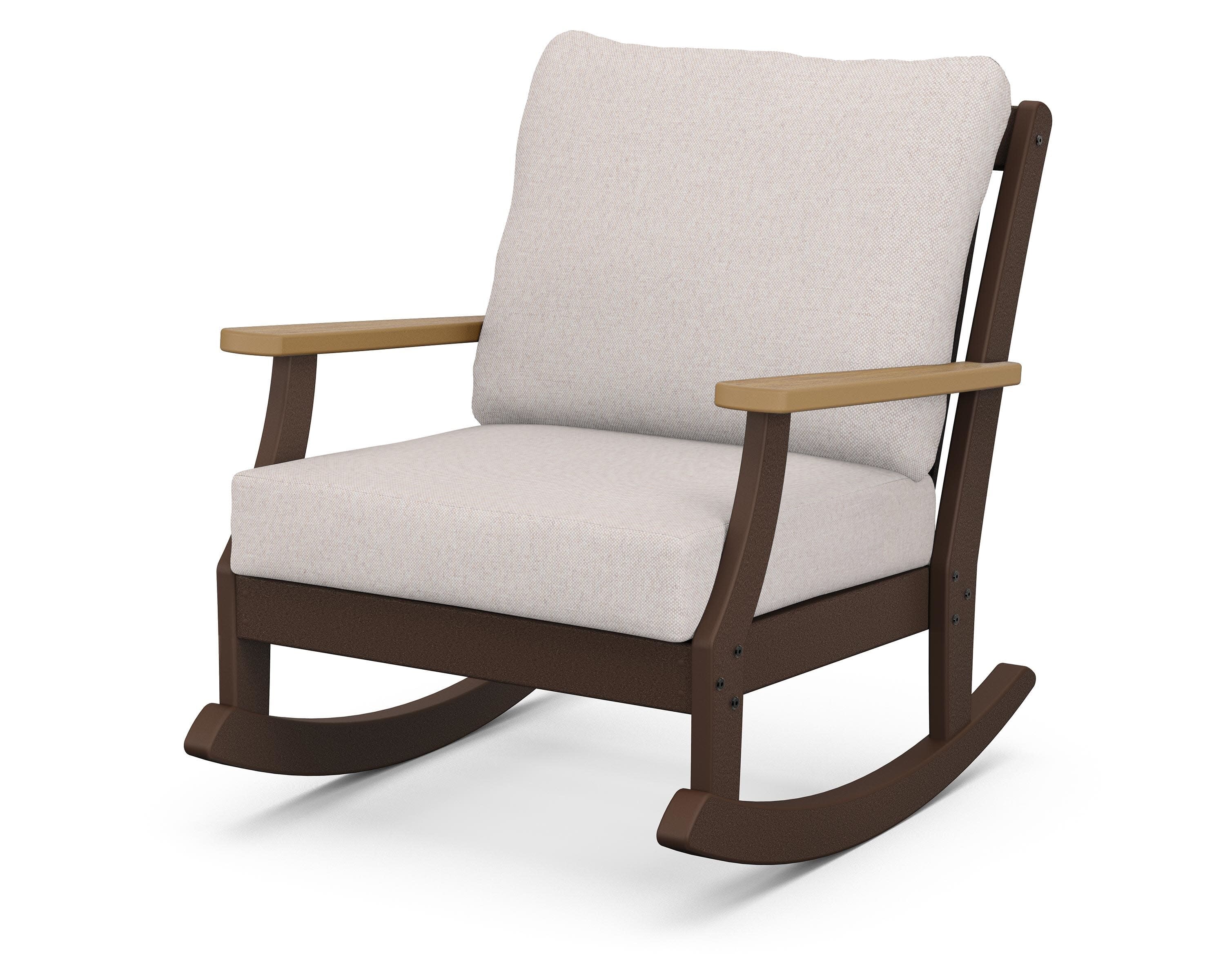 Braxton Deep Seating Rocking Chair in Mahogany / Natural / Dune Burlap