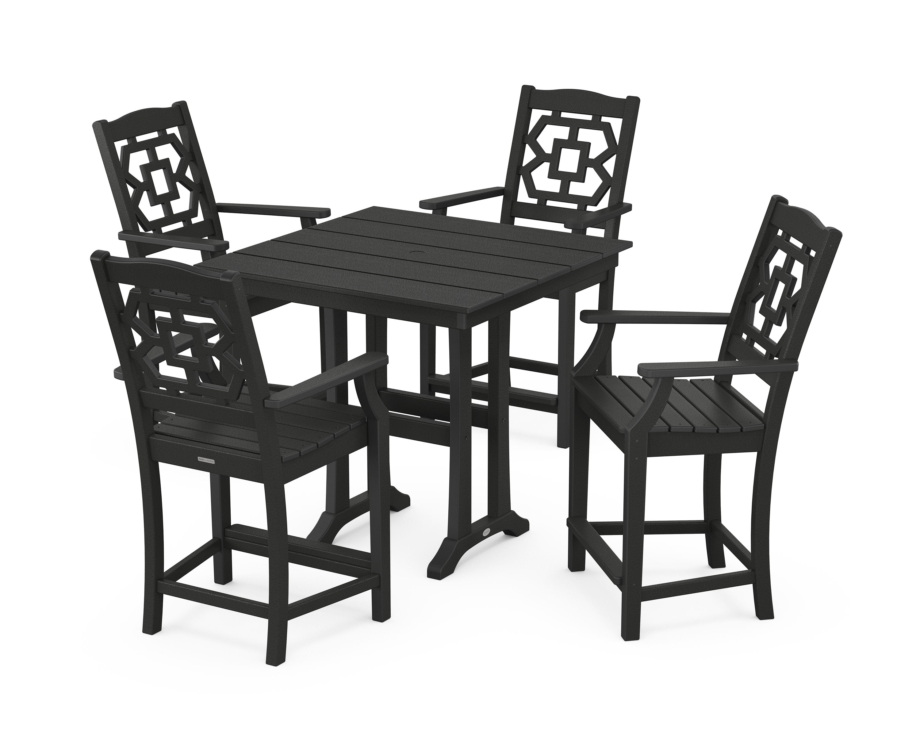 Chinoiserie 5-Piece Farmhouse Counter Set with Trestle Legs in Black