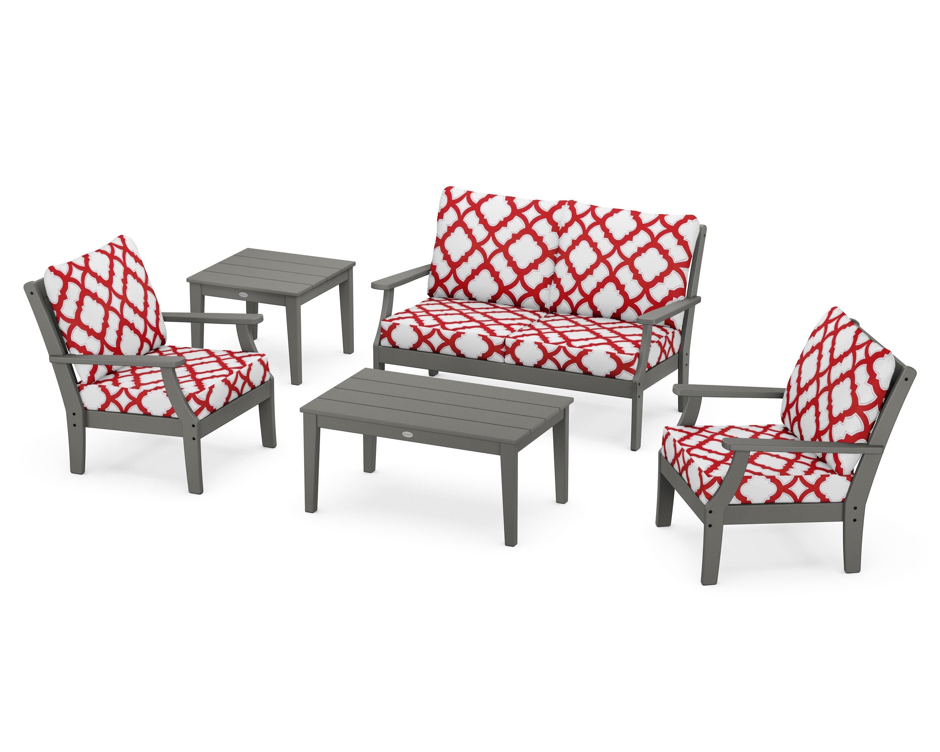 Braxton 5-Piece Deep Seating Set in Slate Grey / Trellis Crimson