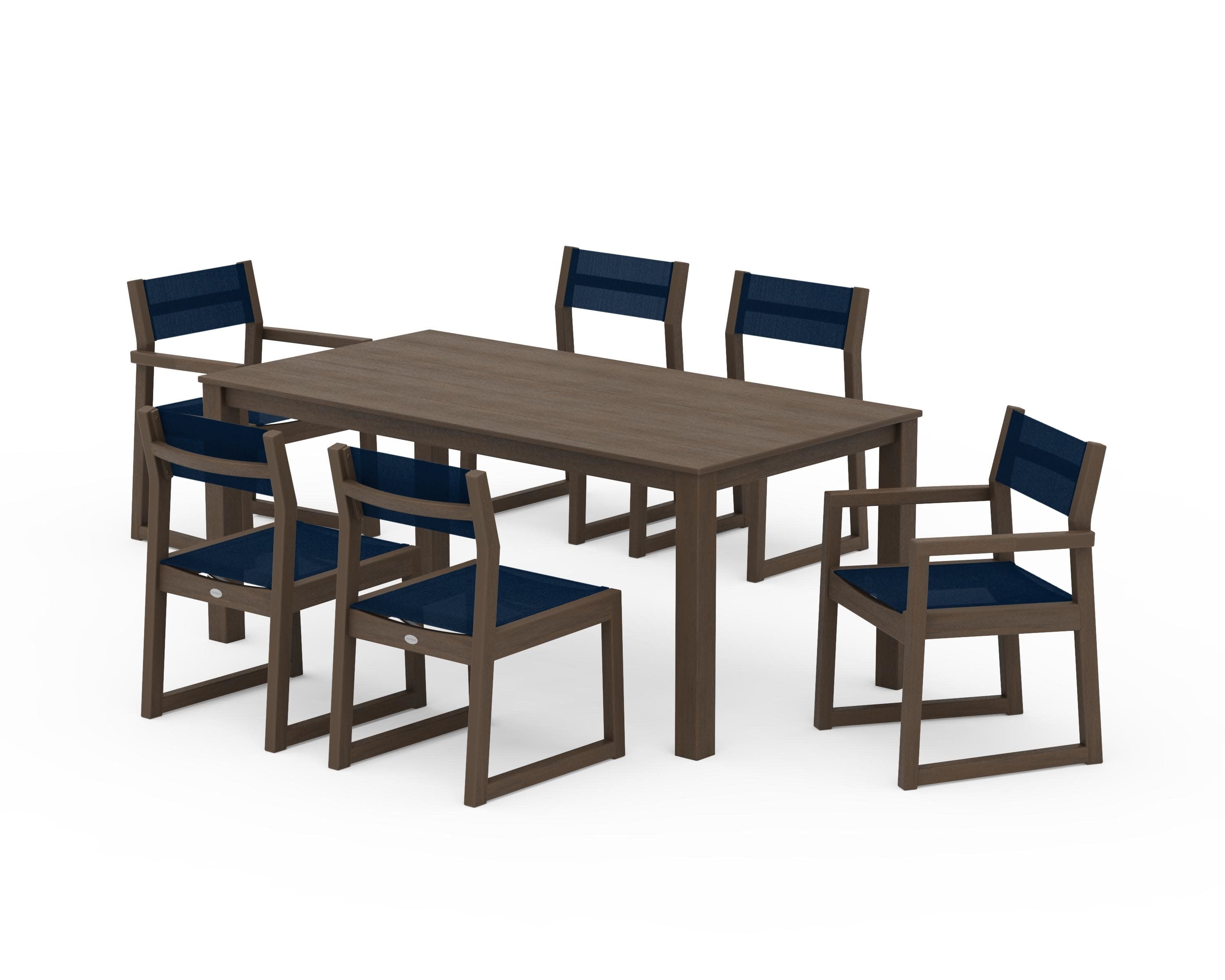 EDGE Sling 7-Piece Parsons Dining Set in Kona / Navy Blue Sling