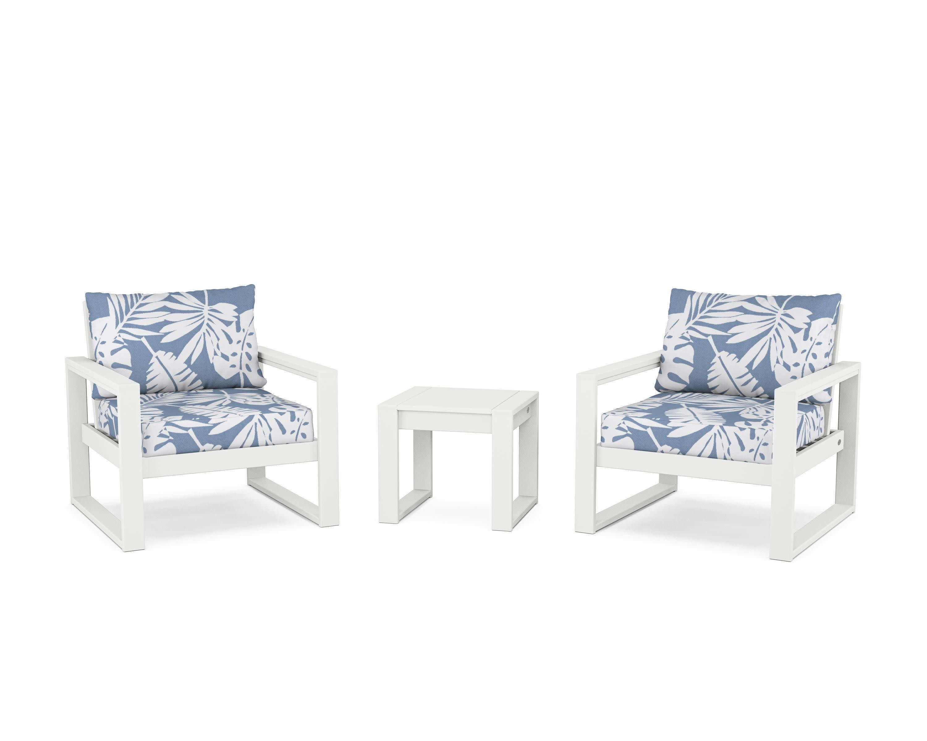 EDGE Sectional 3-Piece Deep Seating Set in White / Leaf Sky Blue
