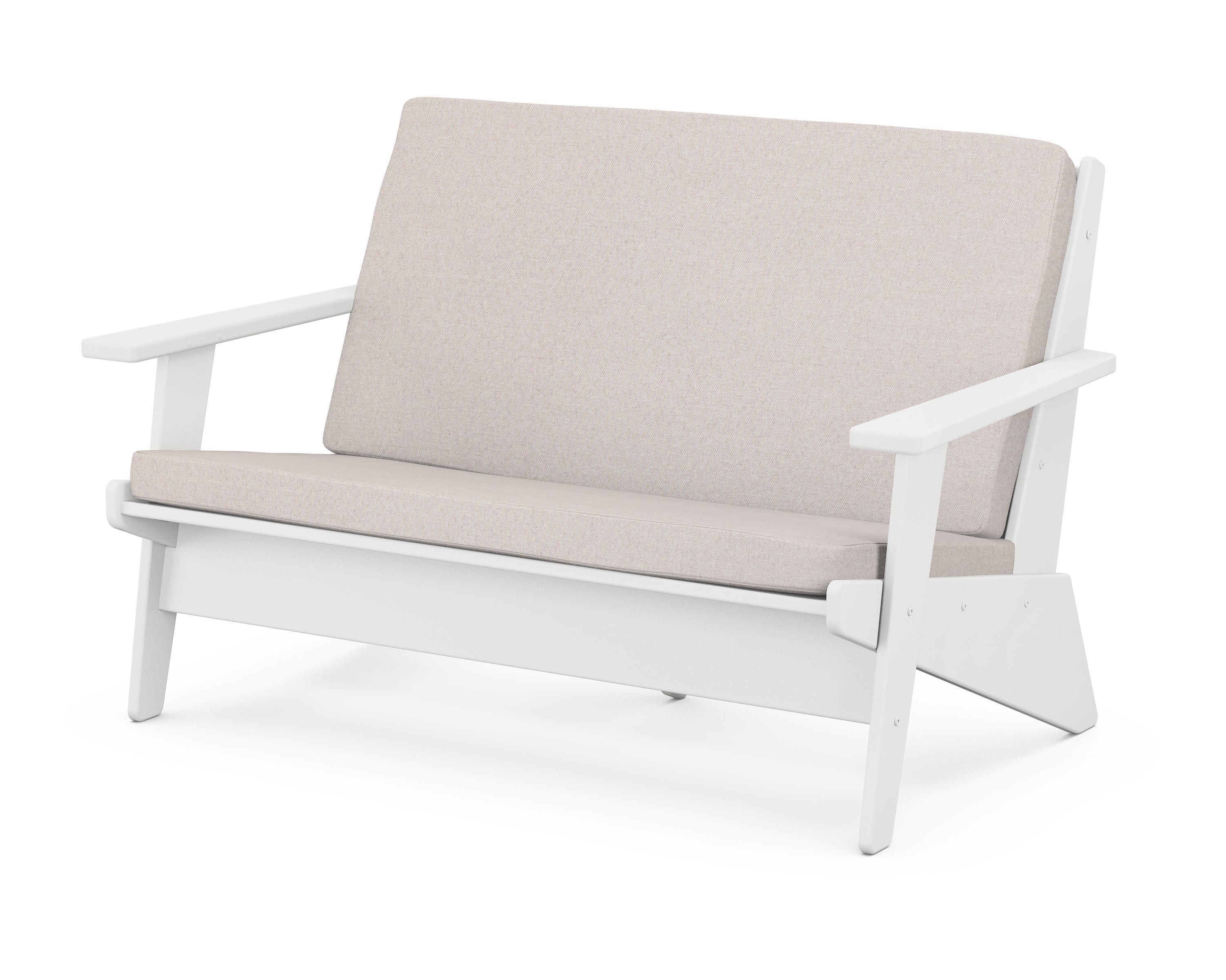 Riviera Modern Lounge Loveseat in White / Dune Burlap