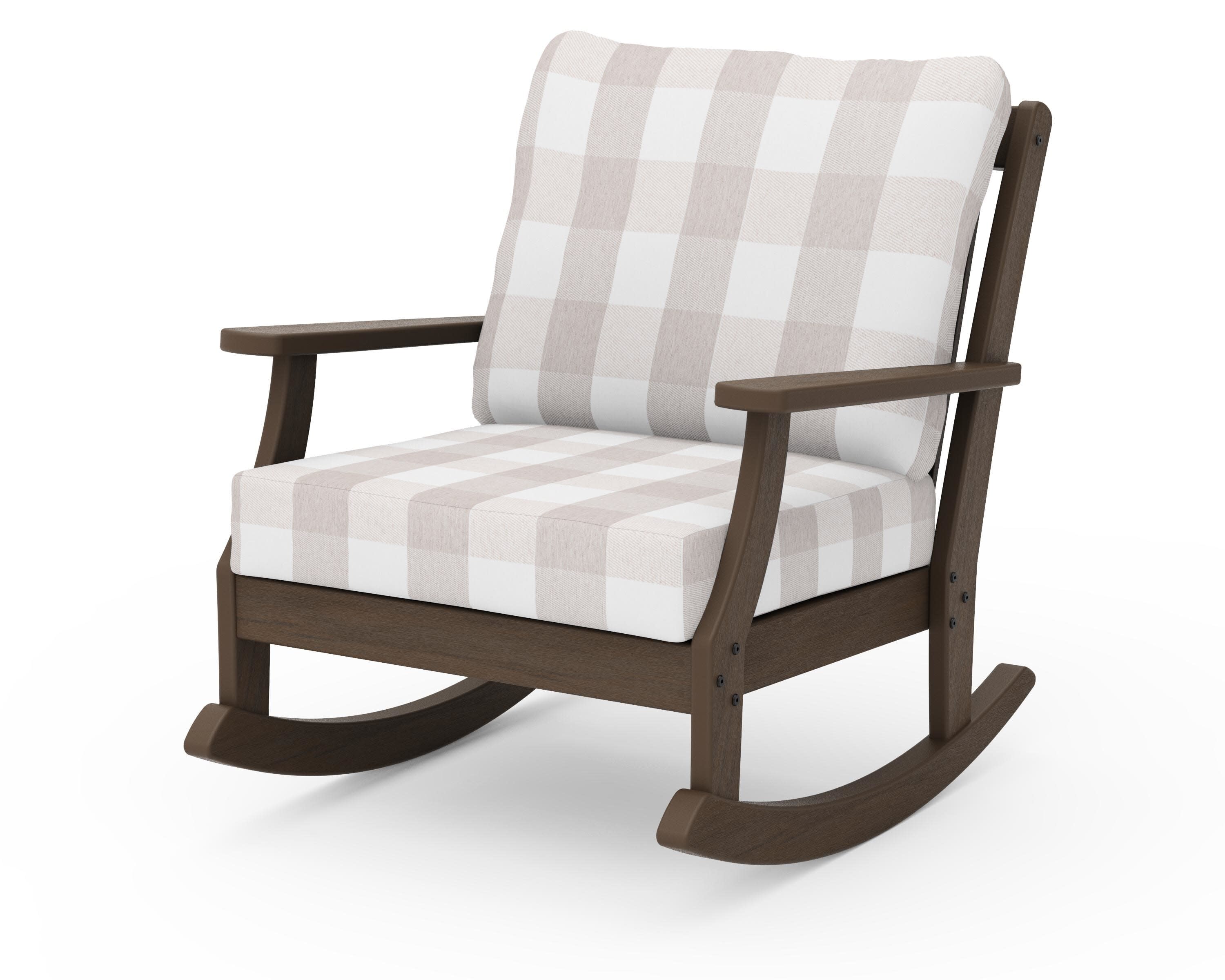 Braxton Deep Seating Rocking Chair in Kona / Buffalo Plaid Dune Burlap