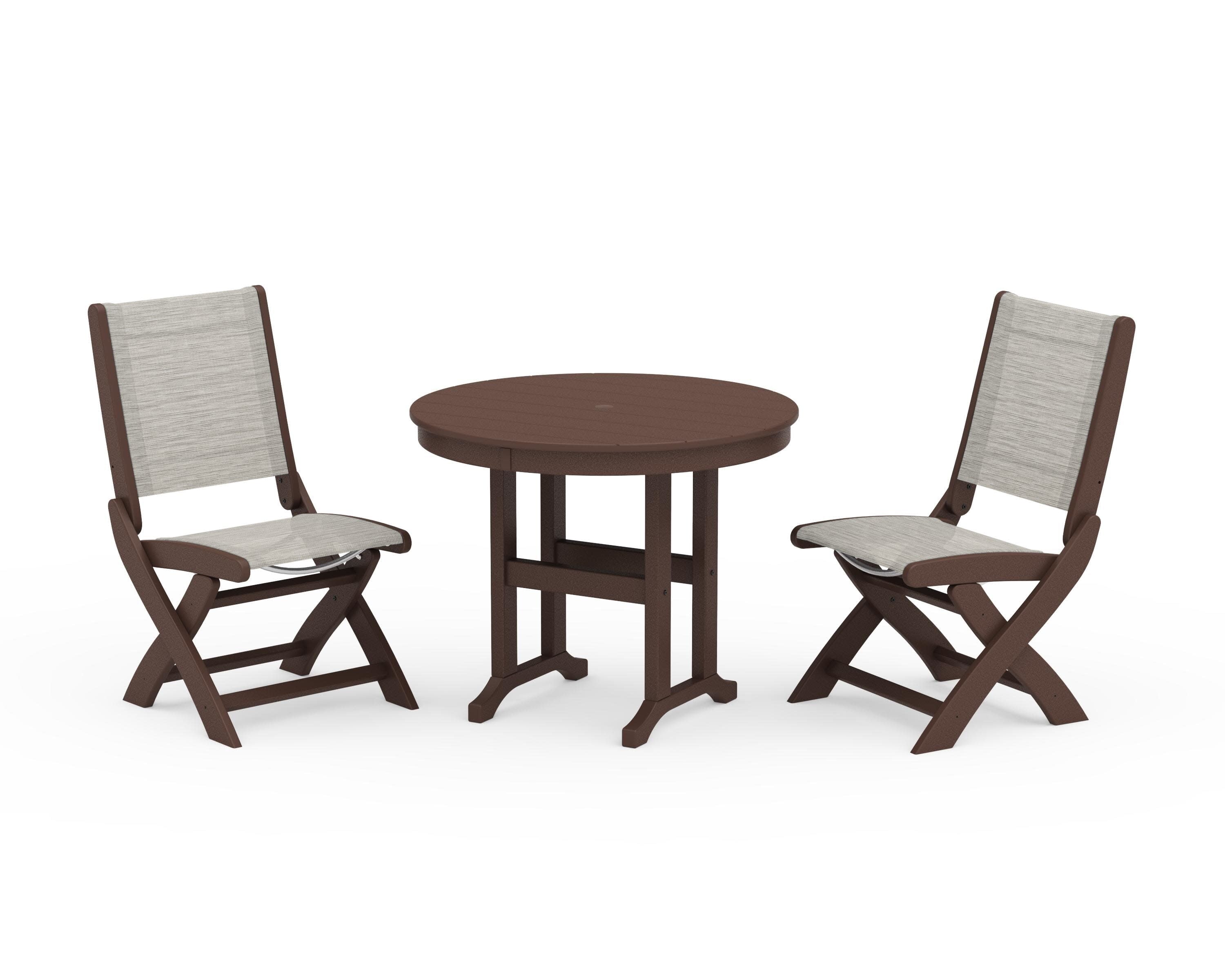 Coastal Folding Side Chair 3-Piece Round Dining Set in Mahogany / Birch Sling