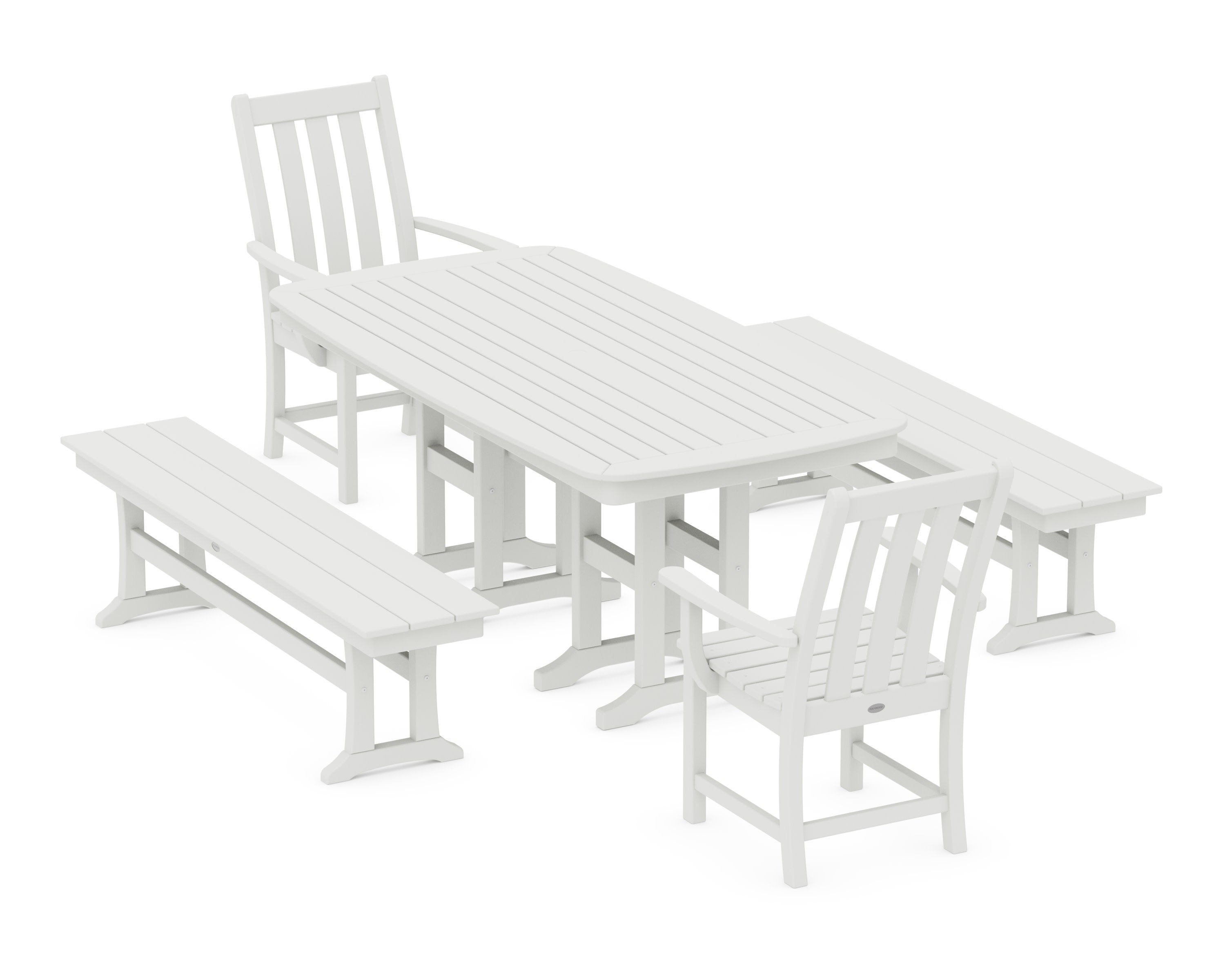 Vineyard 5-Piece Dining Set with Benches in Vintage White