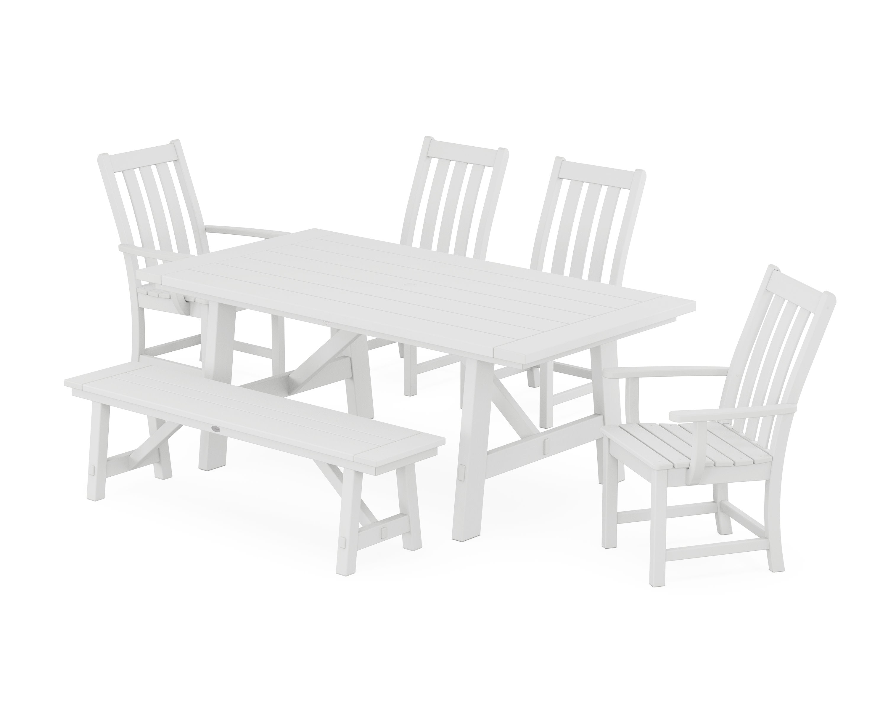 Vineyard 6-Piece Rustic Farmhouse Dining Set With Bench in White