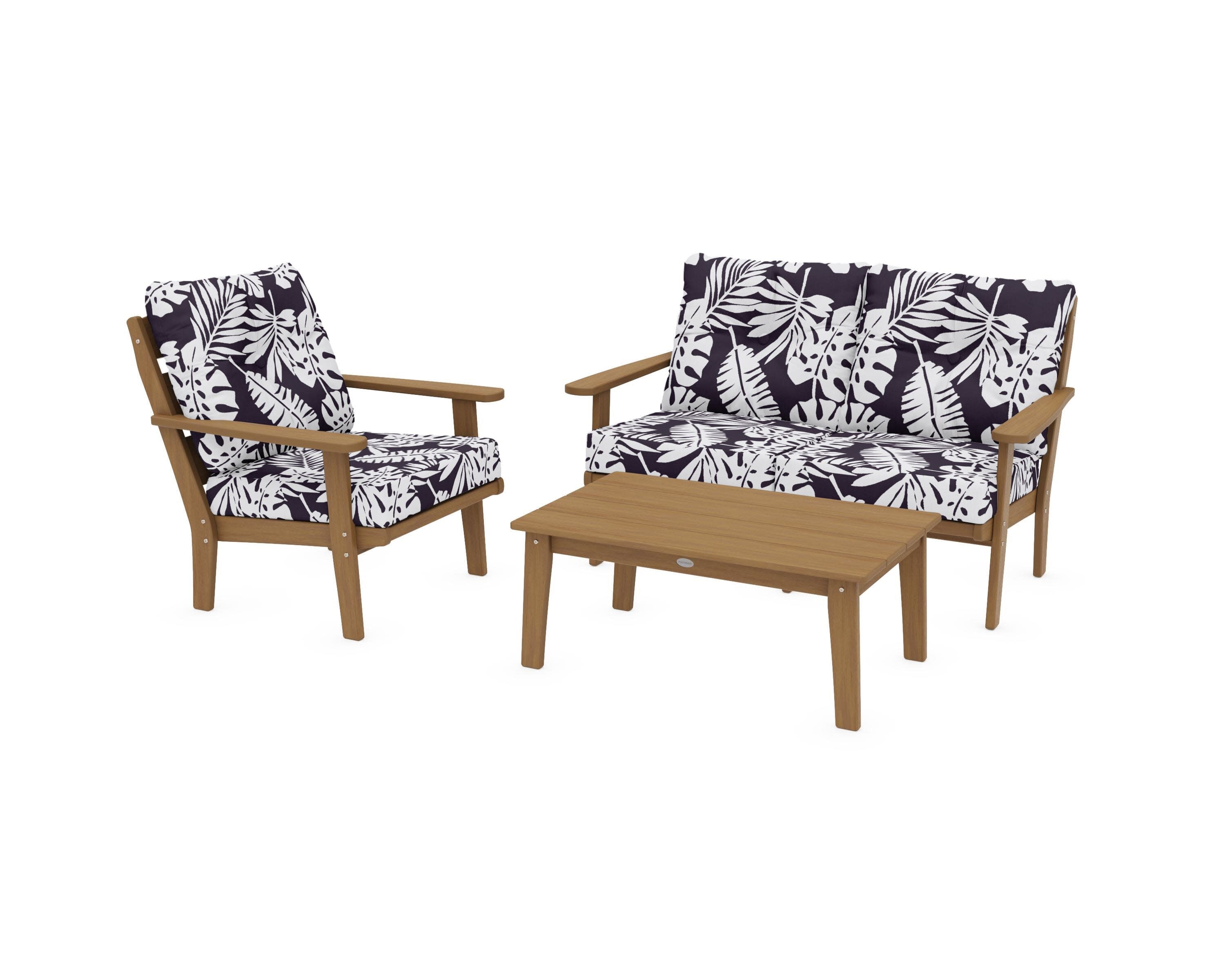 Lakeside 3-Piece Deep Seating Set in Natural / Leaf Navy