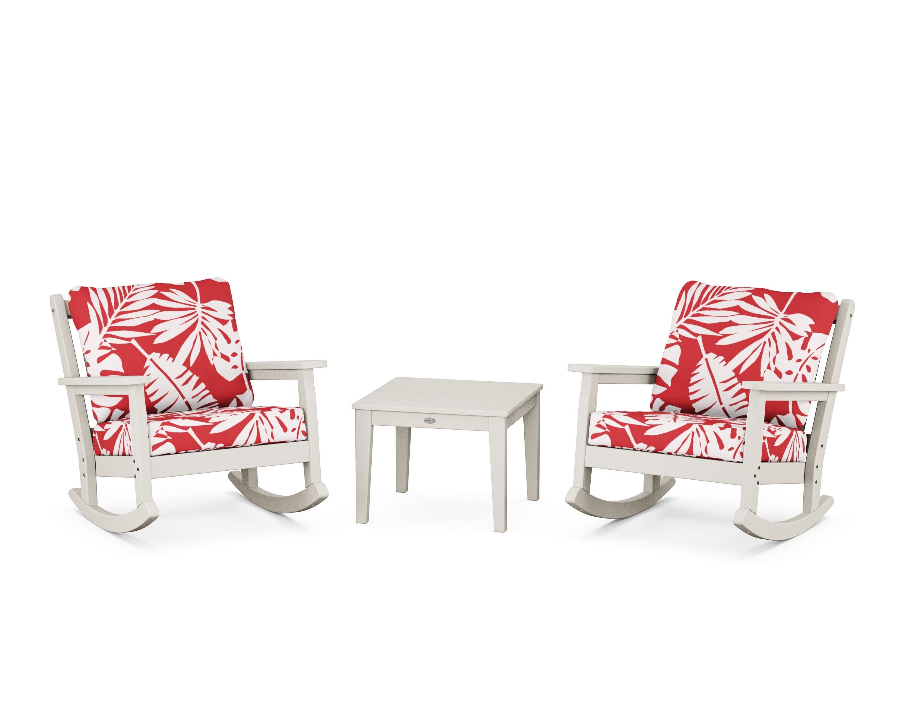 Chippendale 3-Piece Deep Seating Rocker Set in Sand / Leaf Crimson