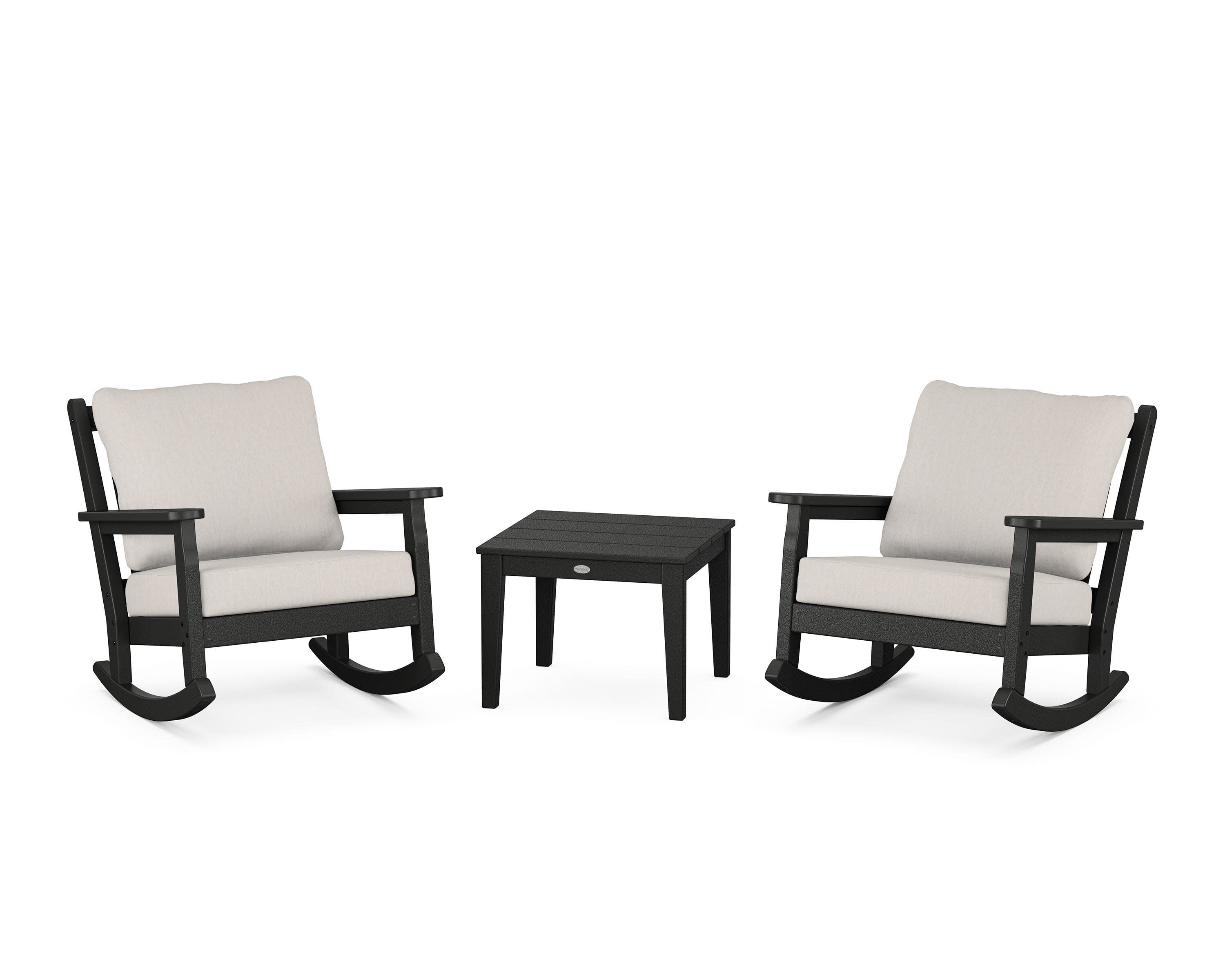 Chippendale 3-Piece Deep Seating Rocker Set in Black / Cast Ash