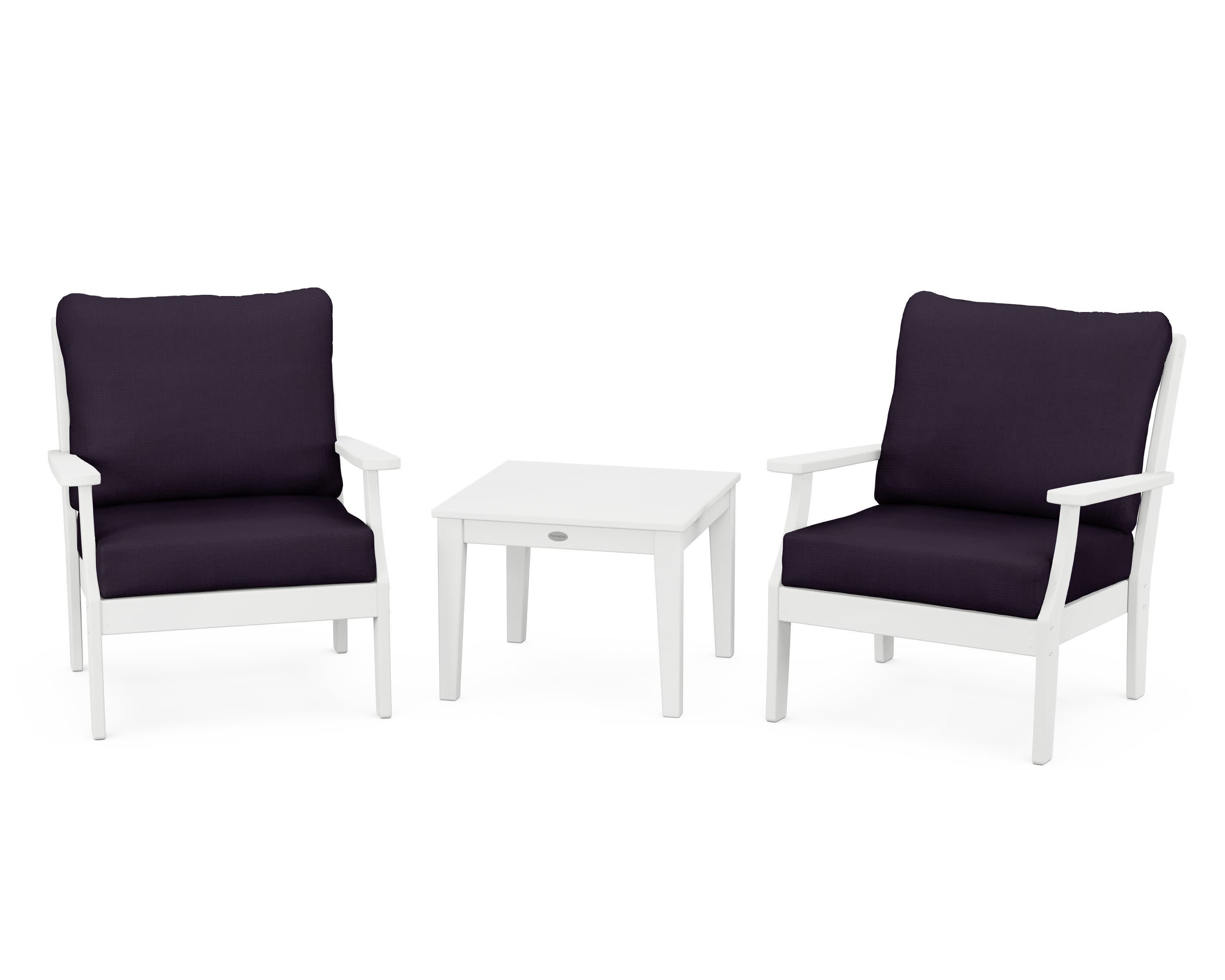 Braxton 3-Piece Deep Seating Set in White / Navy Linen