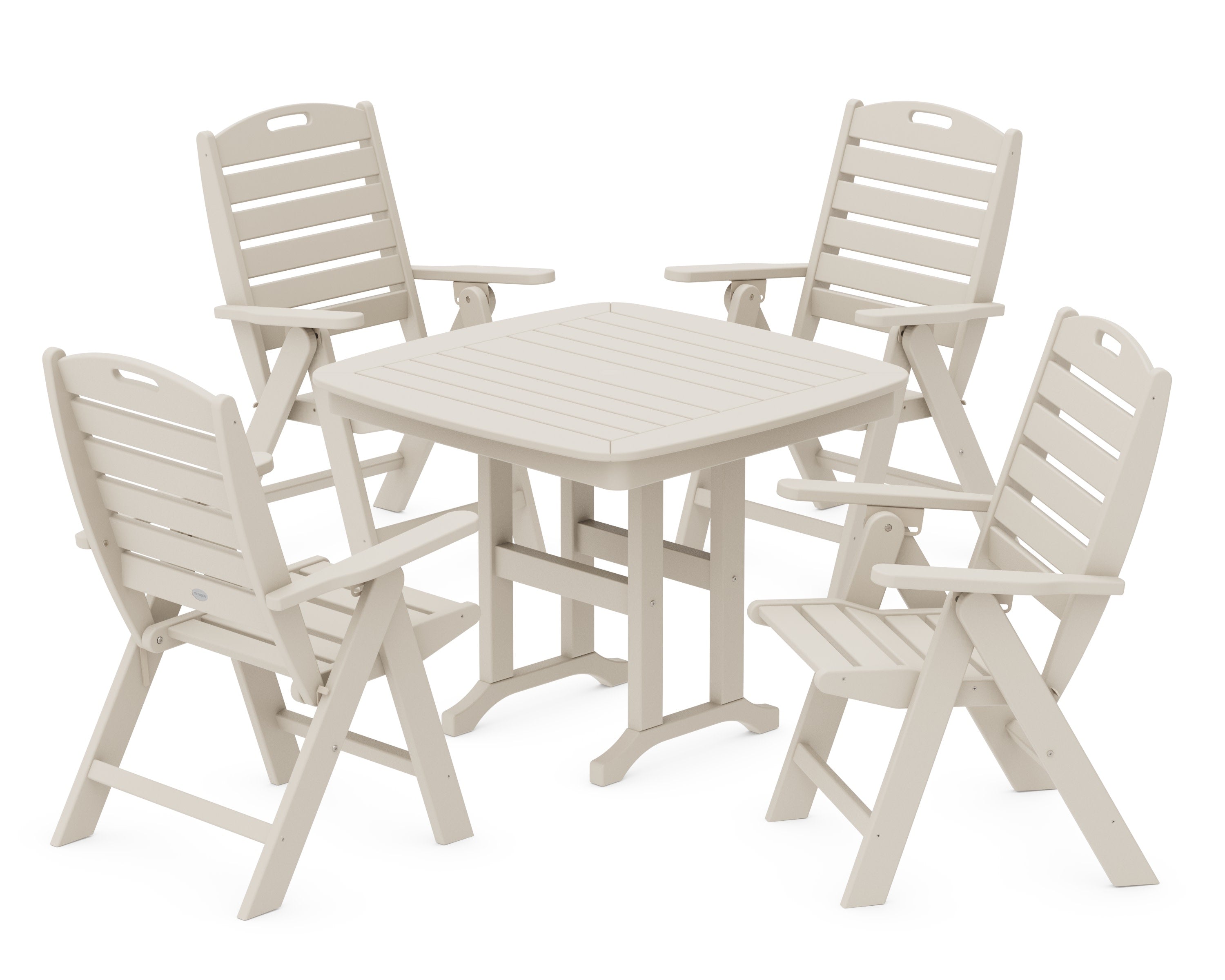 Nautical Folding Highback Chair 5-Piece Dining Set in Sand