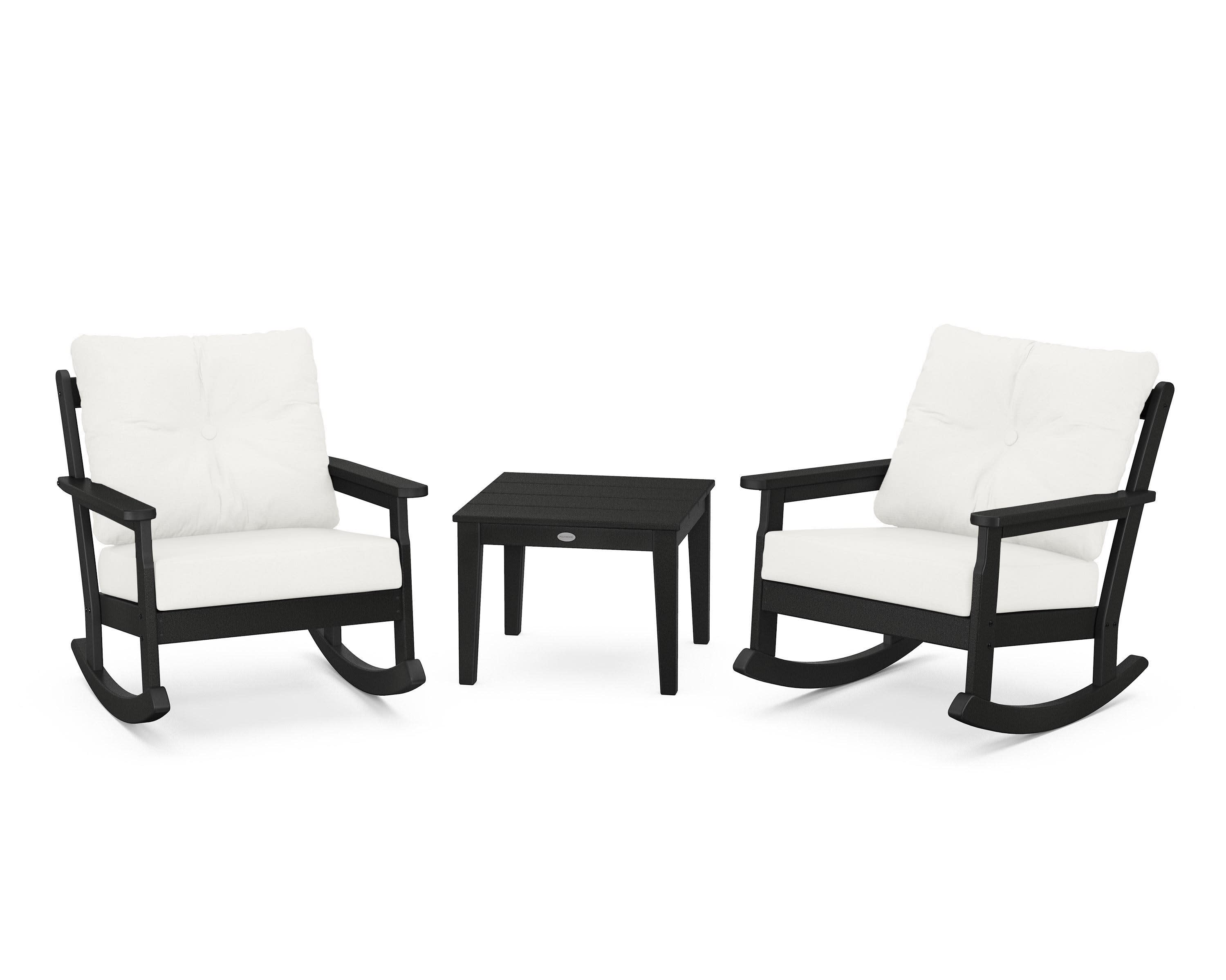 Vineyard 3-Piece Deep Seating Rocker Set in Black / Natural Linen