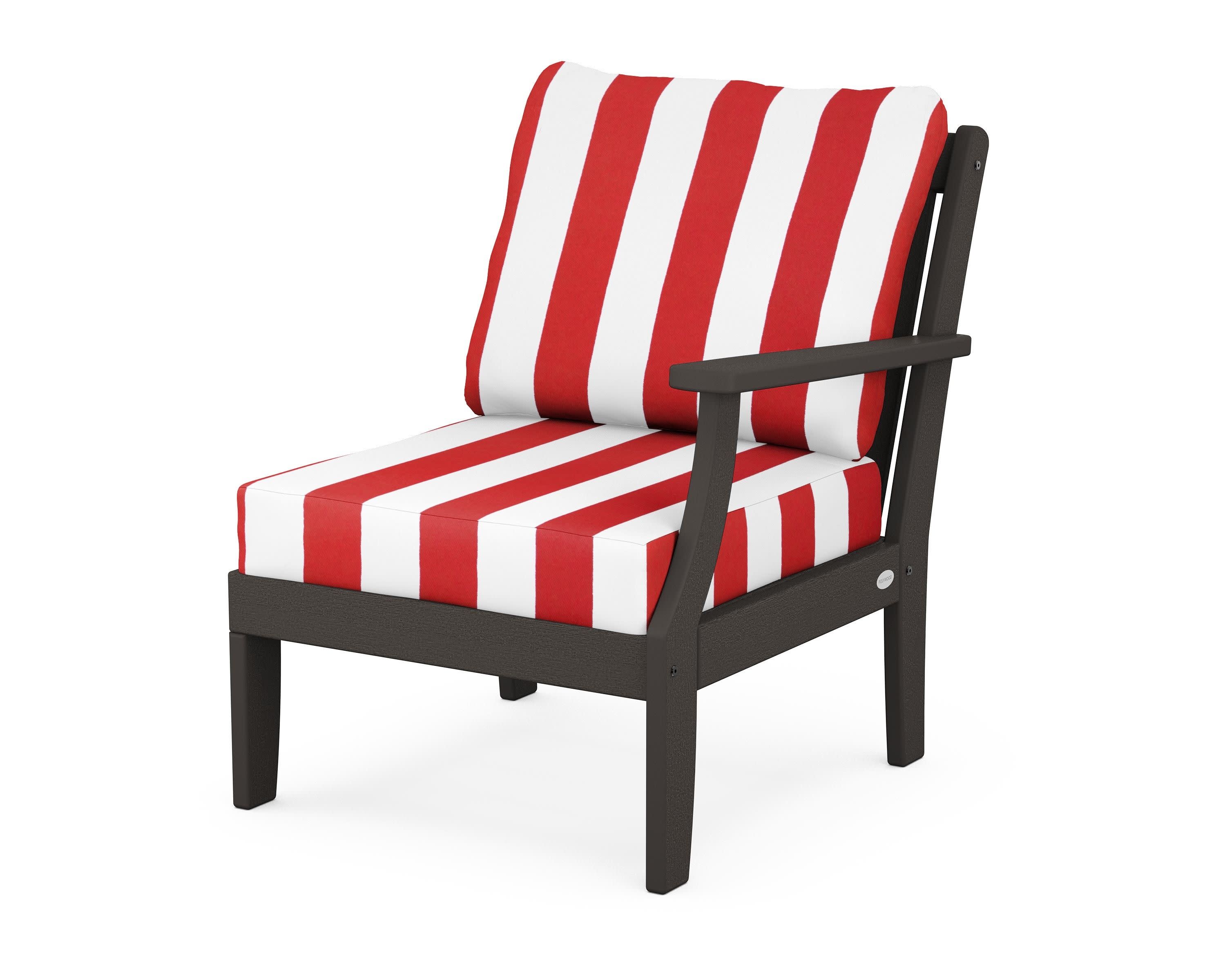 Braxton Modular Right Arm Chair in Vintage Coffee / Cabana Stripe Crimson