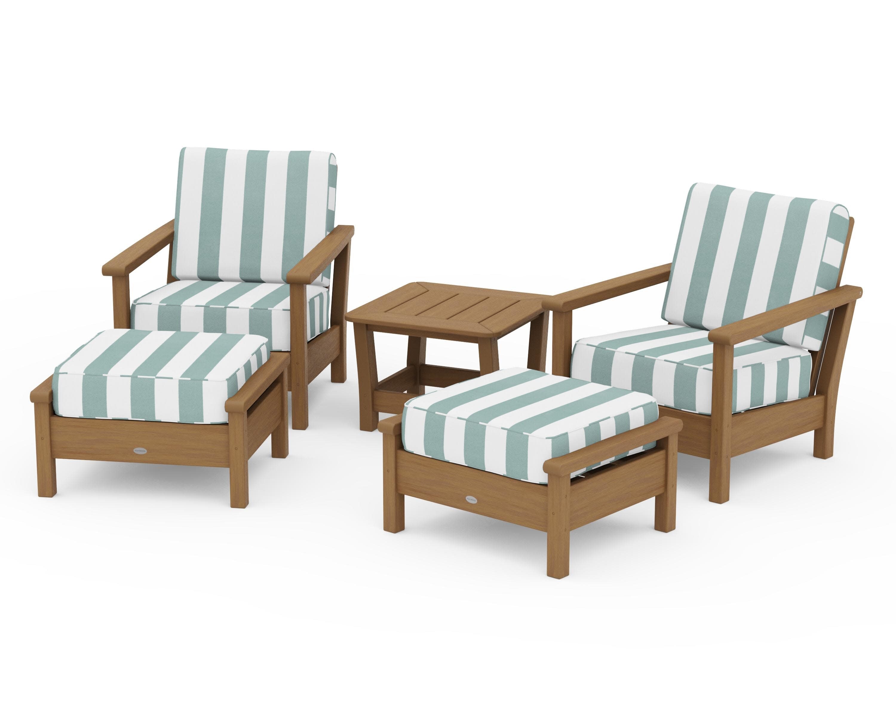 Harbour 5-Piece Deep Seating Chair Set in Natural / Cabana Stripe Glacier Spa