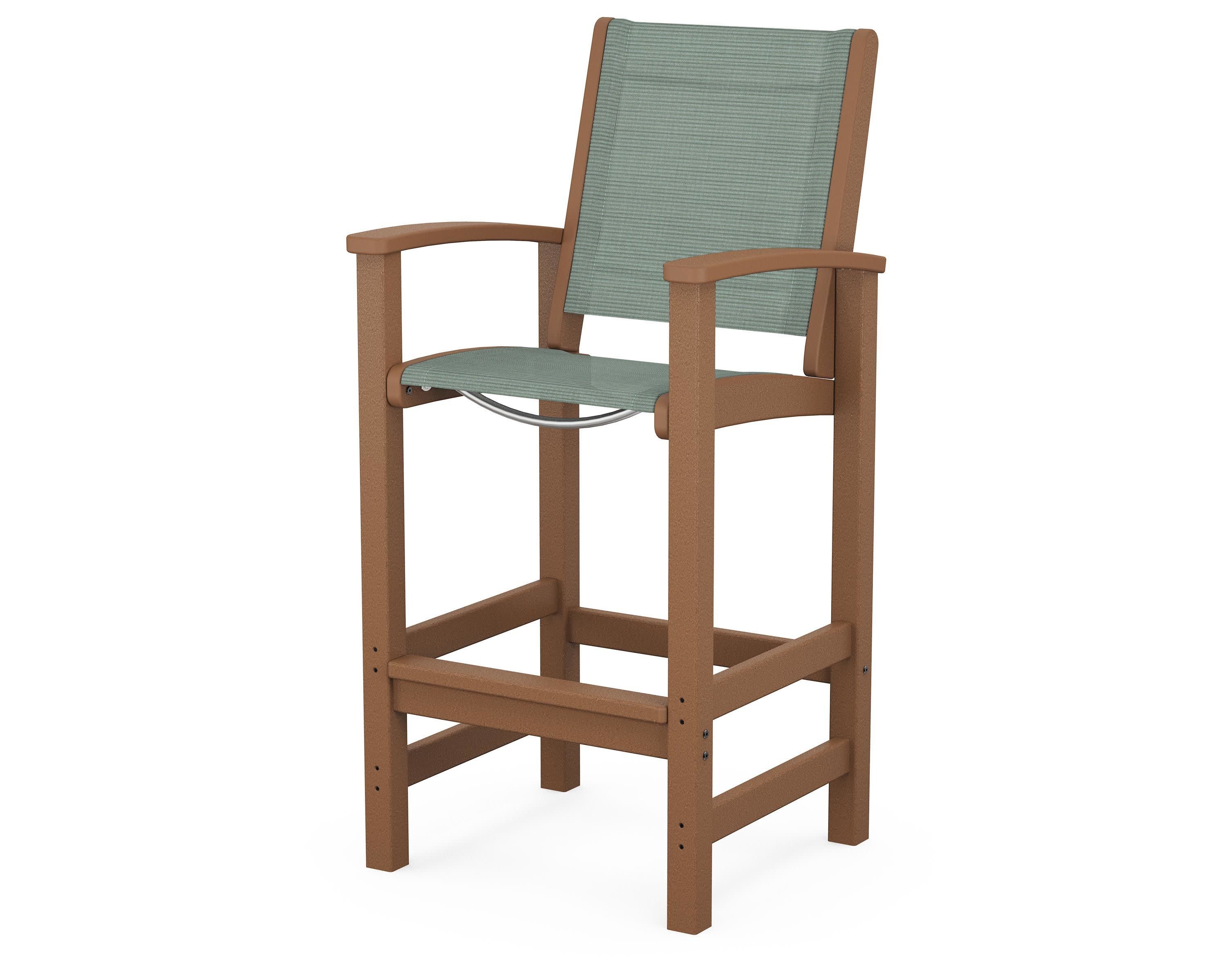 Coastal Bar Chair in Teak / Dupioni Sea Mist Sling