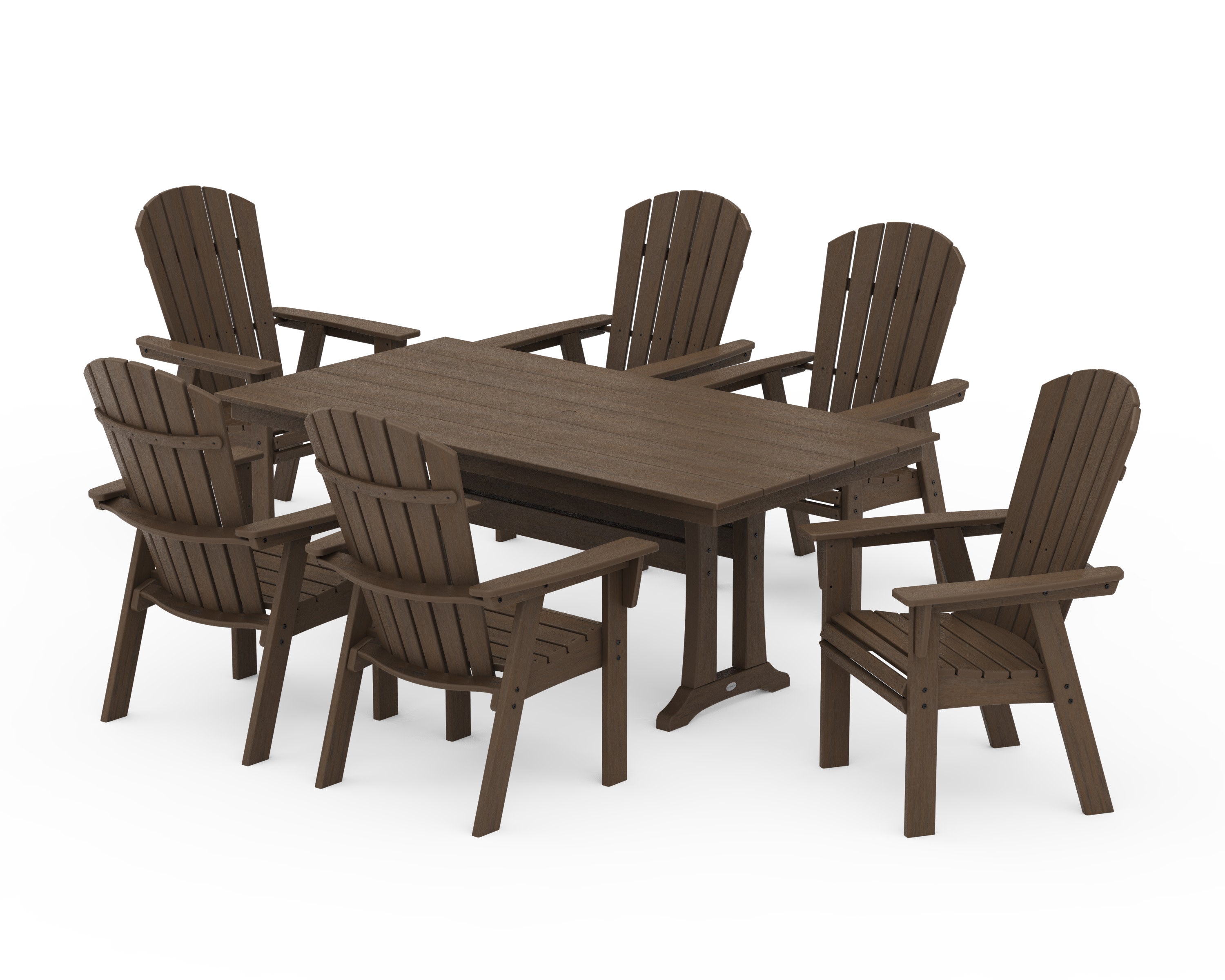 Nautical Curveback Adirondack 7-Piece Farmhouse Dining Set with Trestle Legs in Kona
