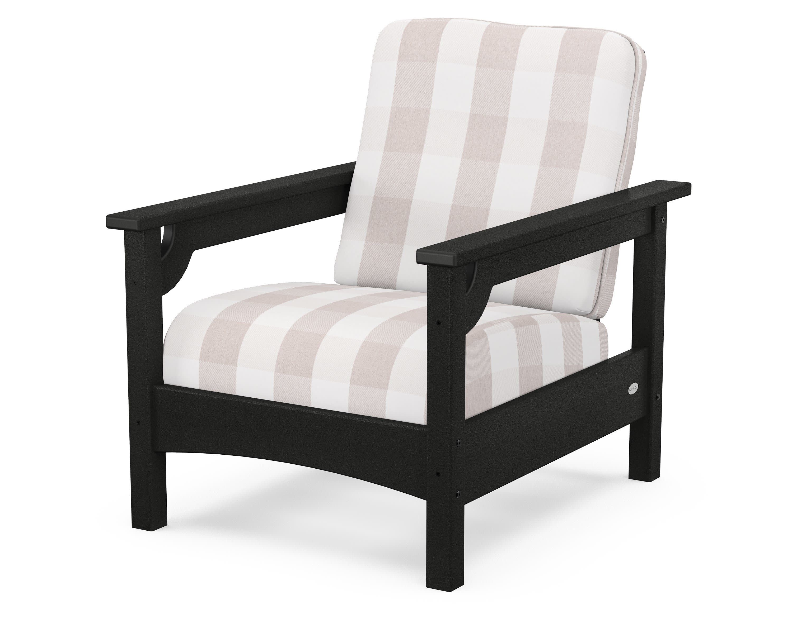 Club Chair in Black / Buffalo Plaid Dune Burlap
