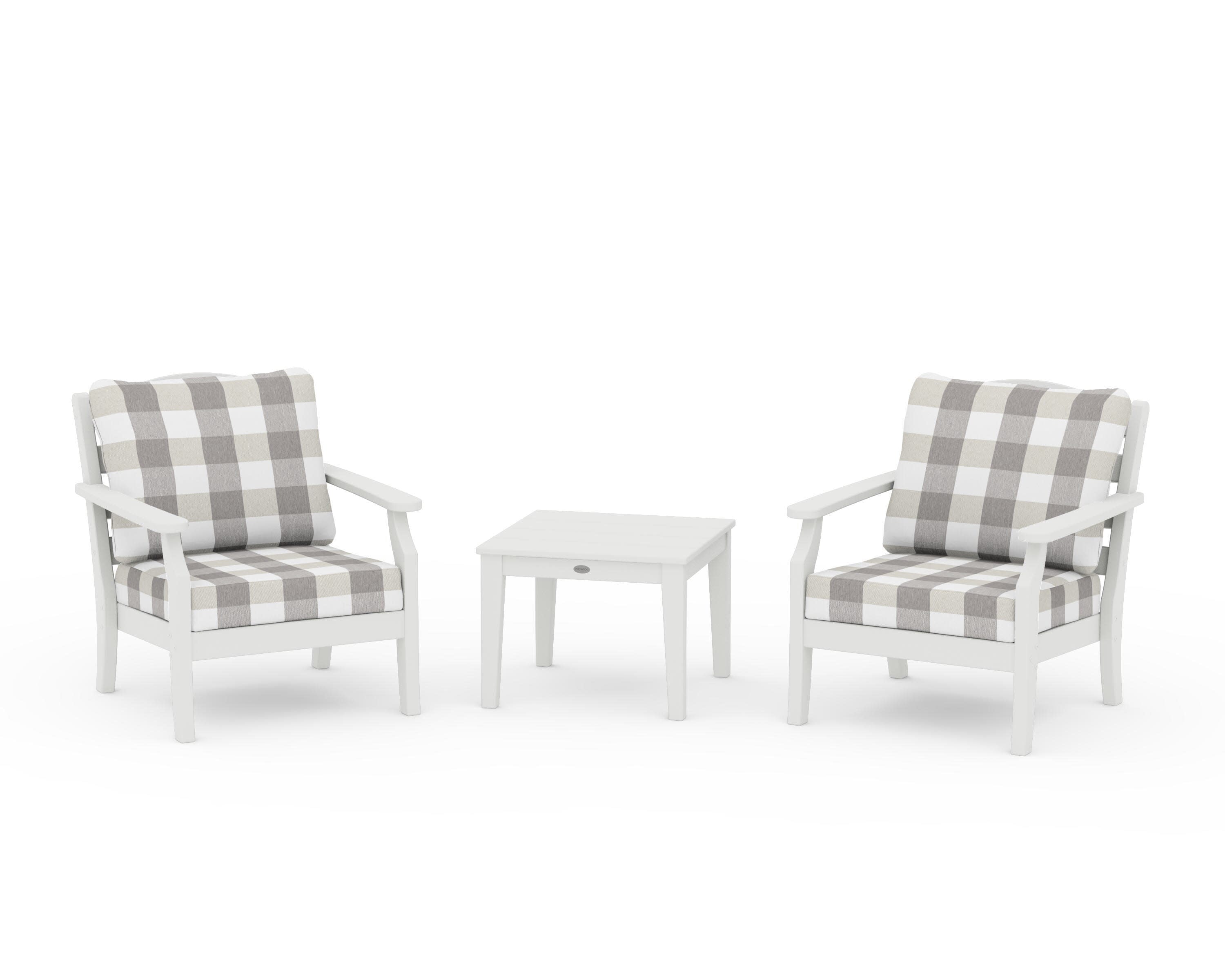 Savannah 3-Piece Deep Seating Set in Vintage White / Buffalo Plaid Grey Mist