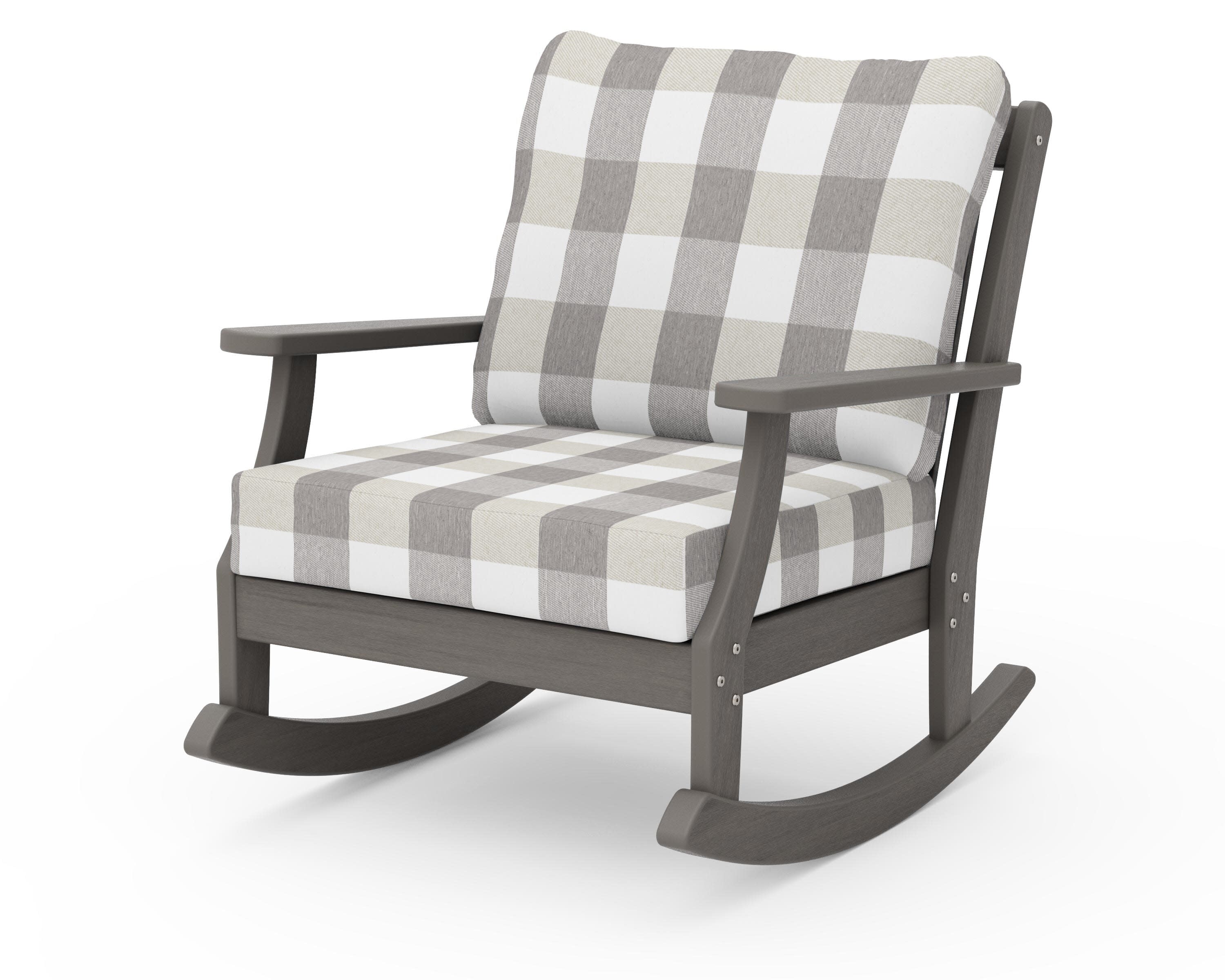 Braxton Deep Seating Rocking Chair in Driftwood / Buffalo Plaid Grey Mist