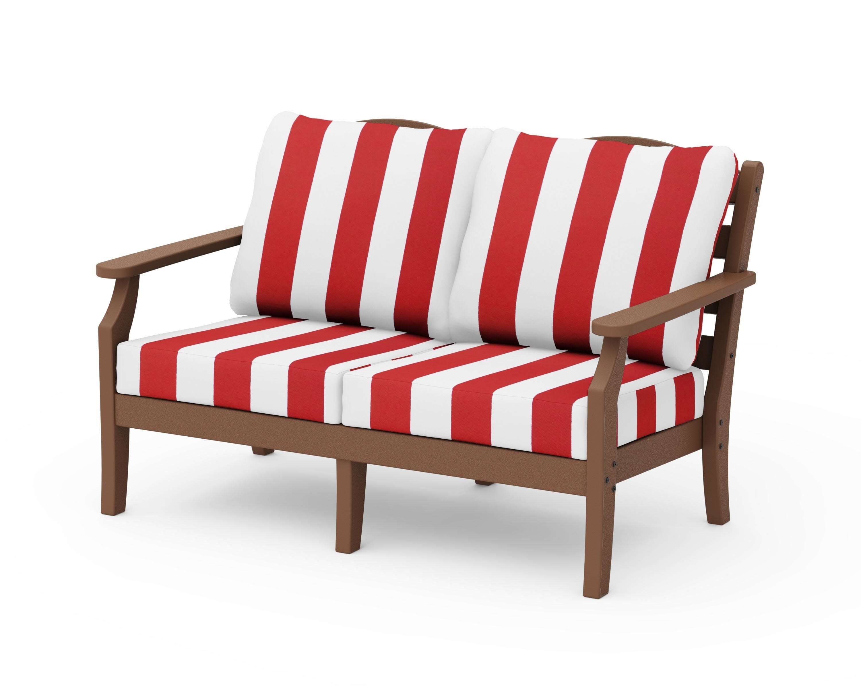 Savannah Deep Seating Loveseat in Teak / Cabana Stripe Crimson