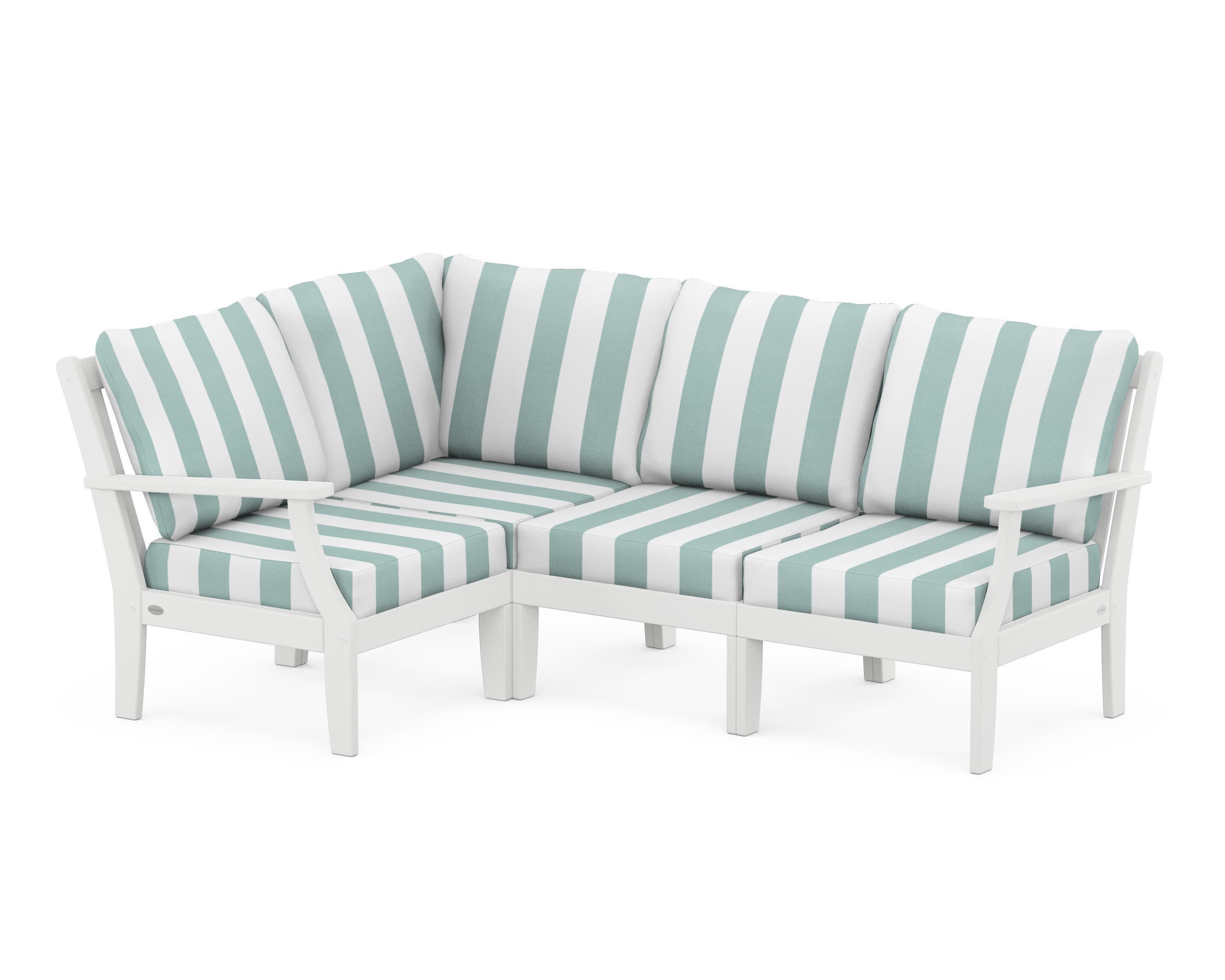 Braxton Modular 4-Piece Deep Seating Set in White / Cabana Stripe Glacier Spa