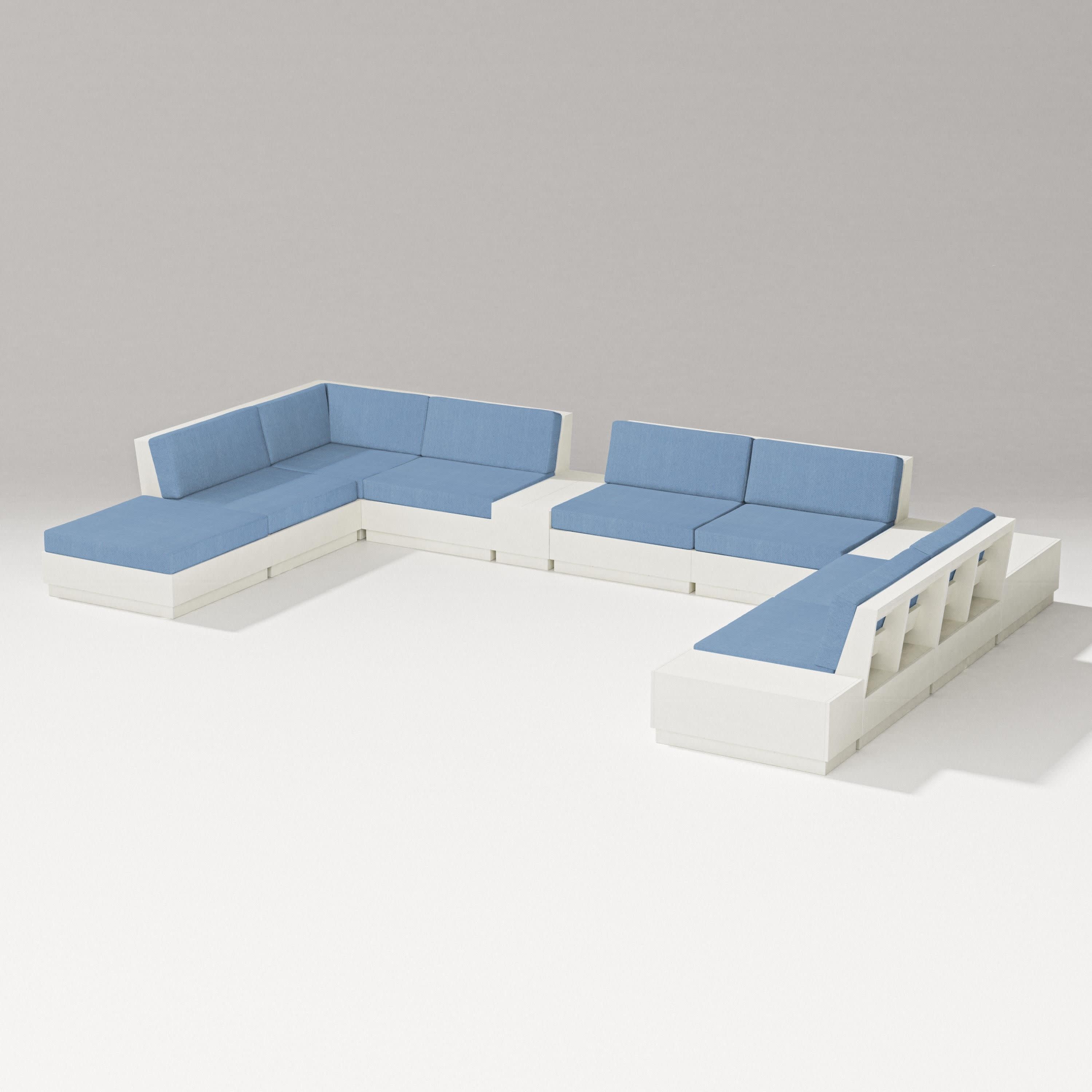 Elevate 11-Piece Conversation Sectional Set in Vintage White / Sky Blue