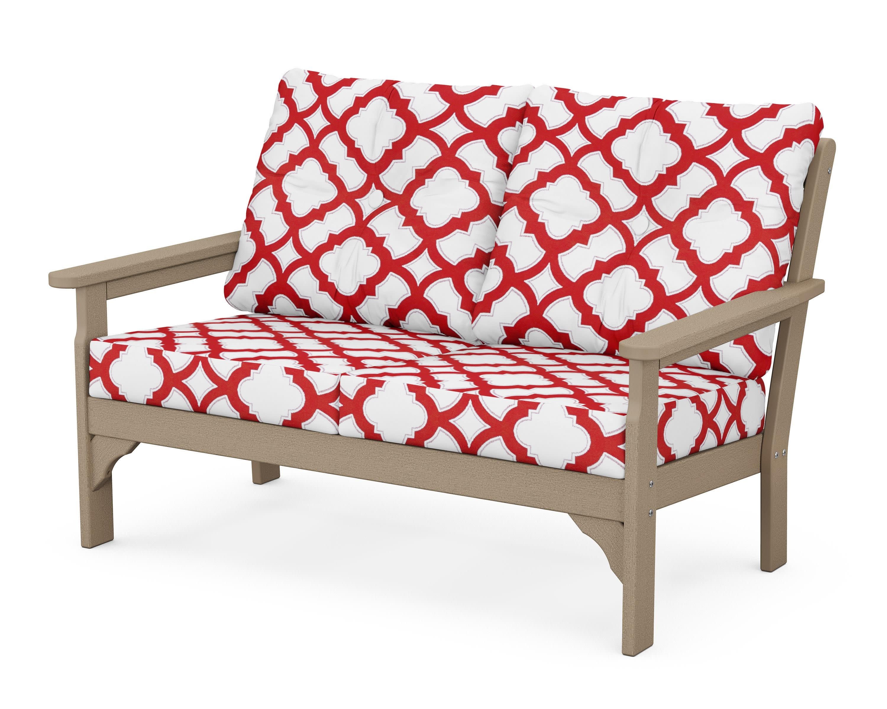Vineyard Deep Seating Loveseat in Vintage Sahara / Trellis Crimson