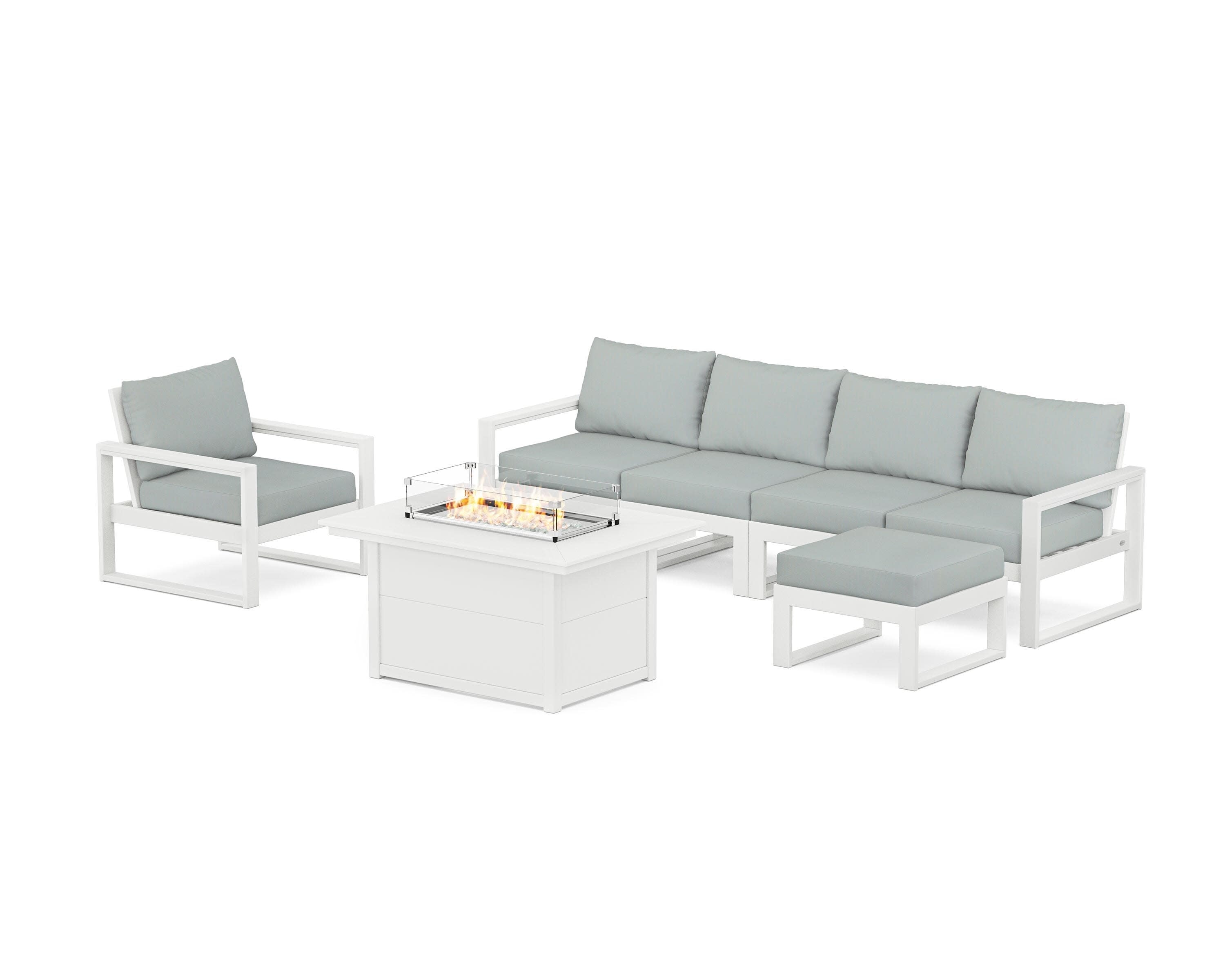 EDGE Sectional Lounge and Fire Pit Set in White / Spa