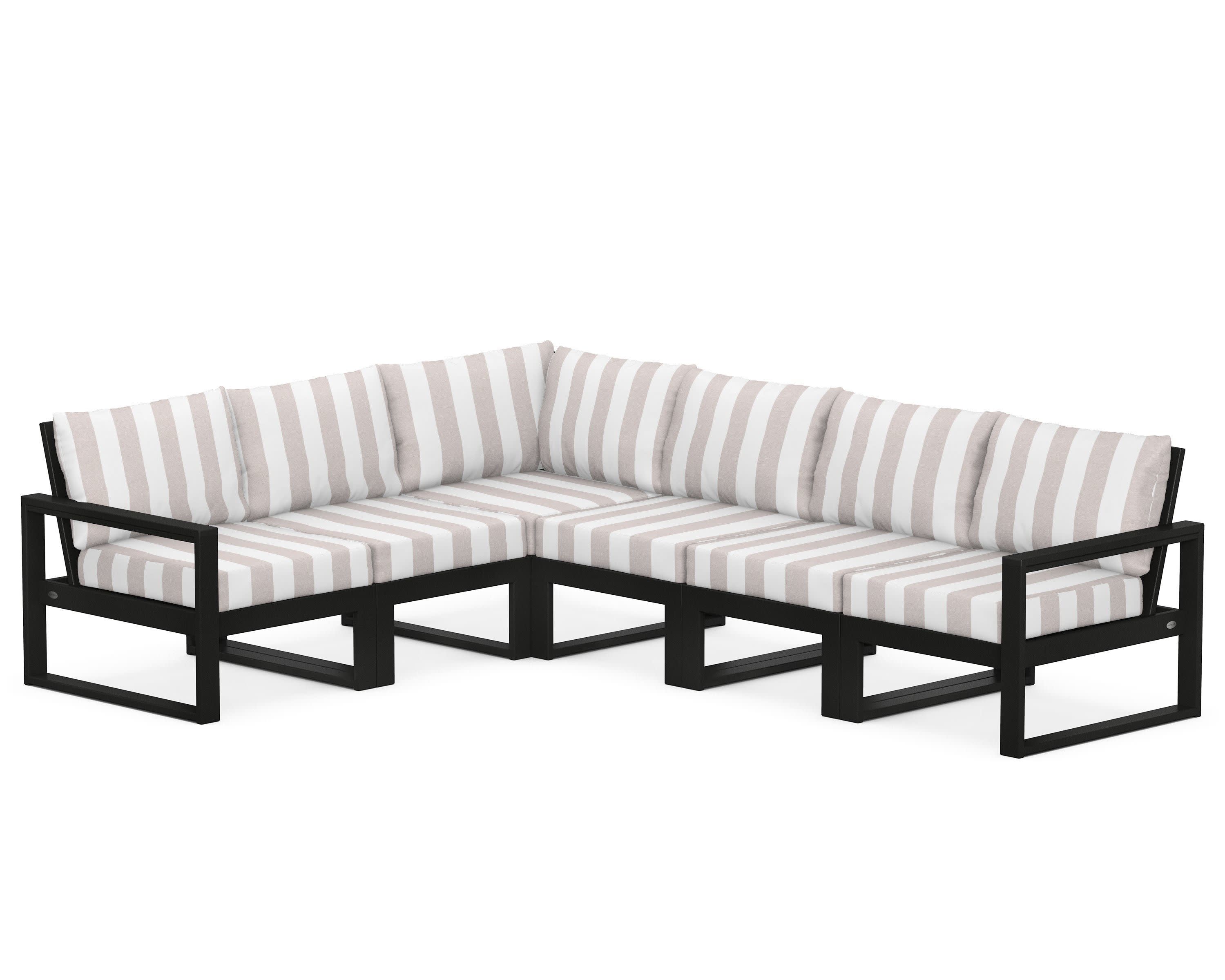 EDGE 6-Piece Modular Deep Seating Set in Black / Cabana Stripe Dune Burlap