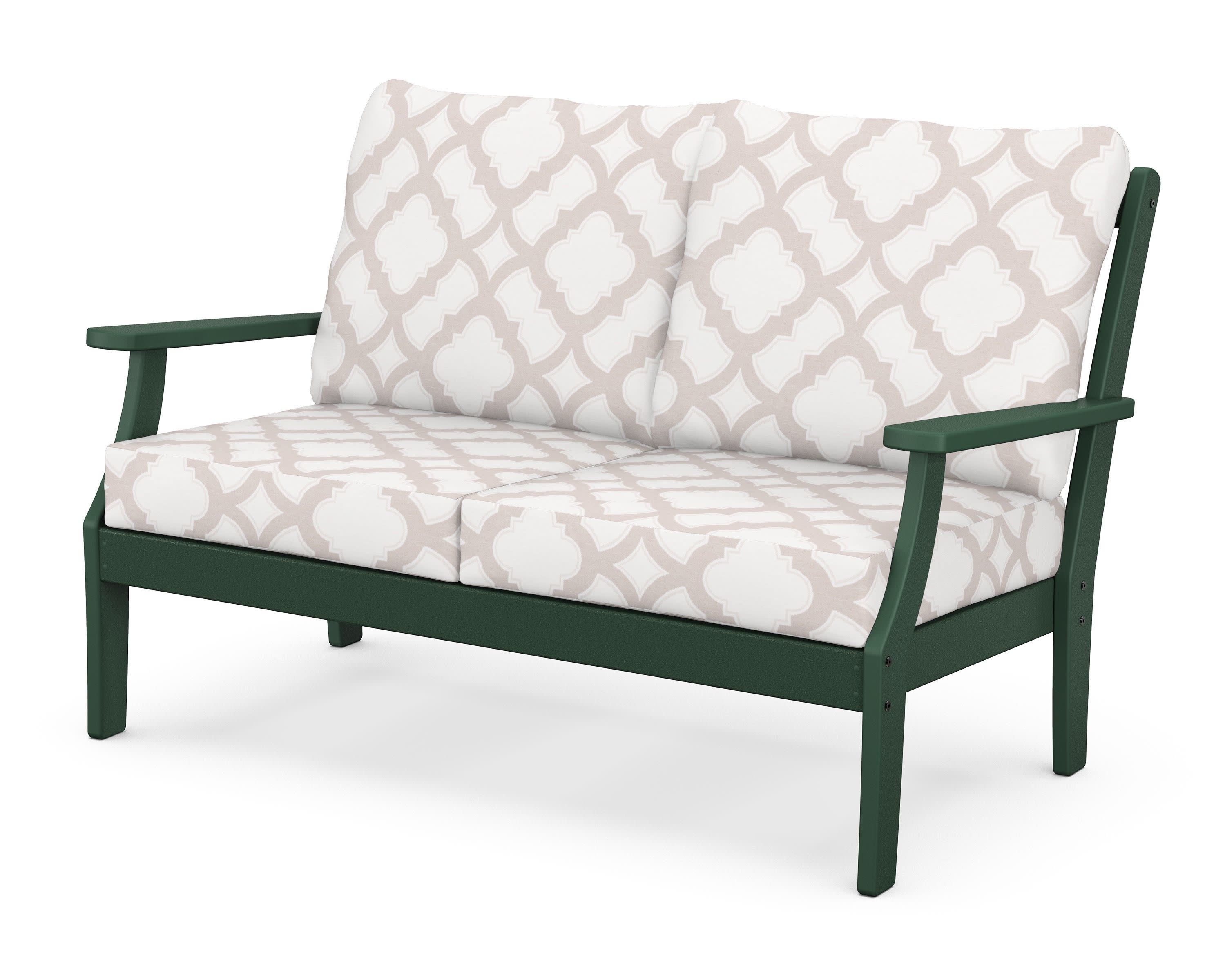Braxton Deep Seating Loveseat in Green / Trellis Dune Burlap
