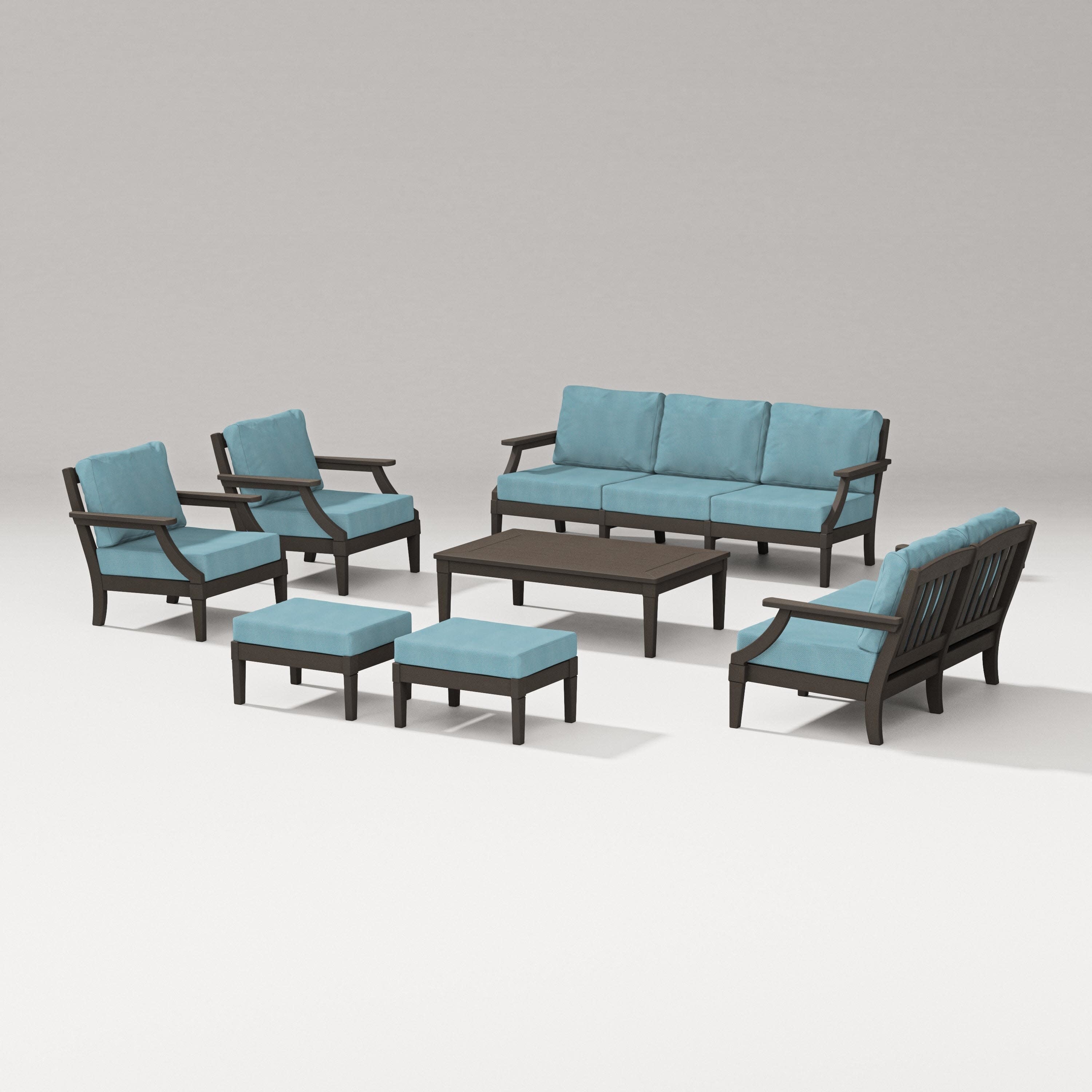Estate 7-Piece Lounge Sofa Set in Vintage Coffee / Lattice Sky Blue
