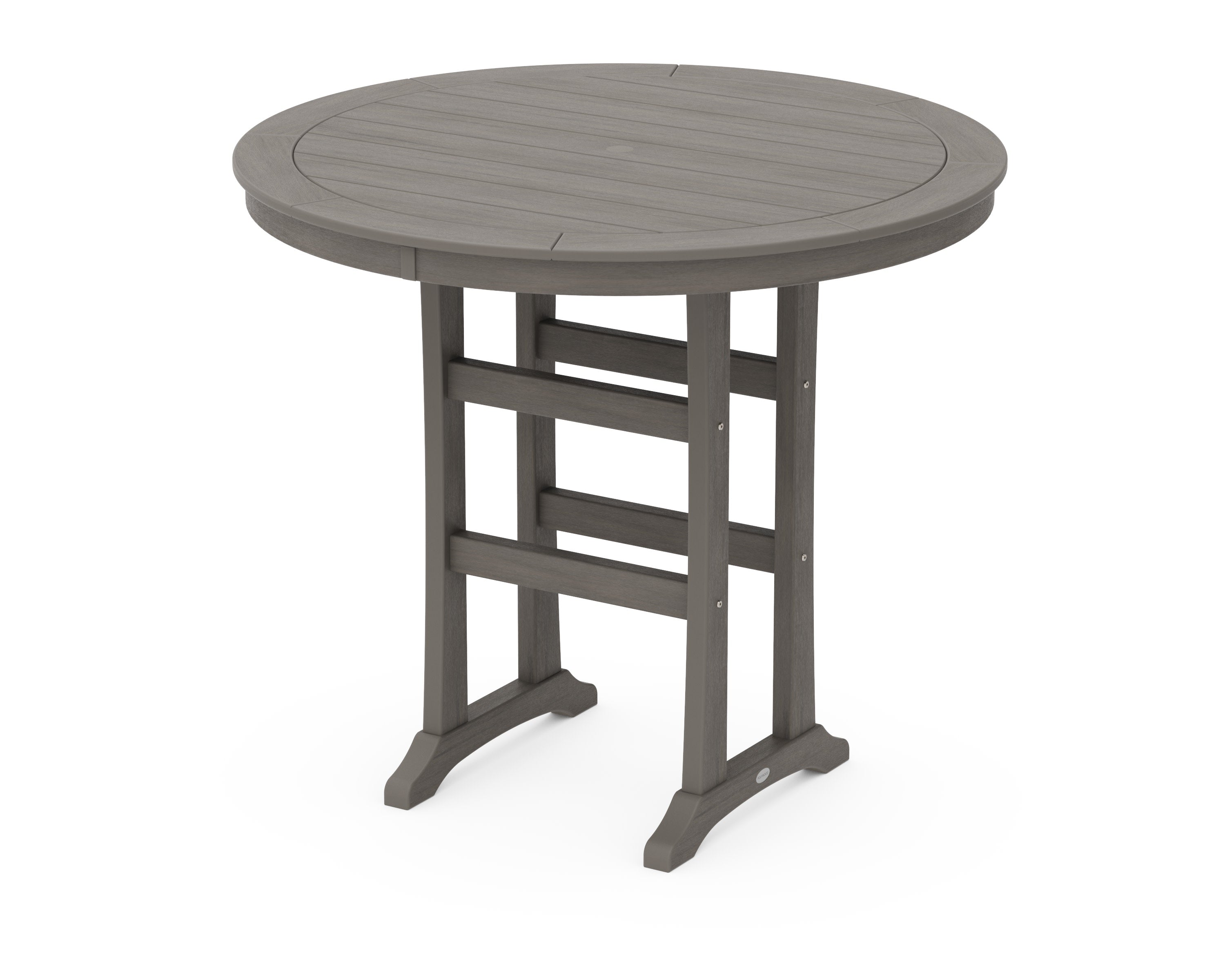 Nautical Trestle 48" Round Bar Table in Driftwood