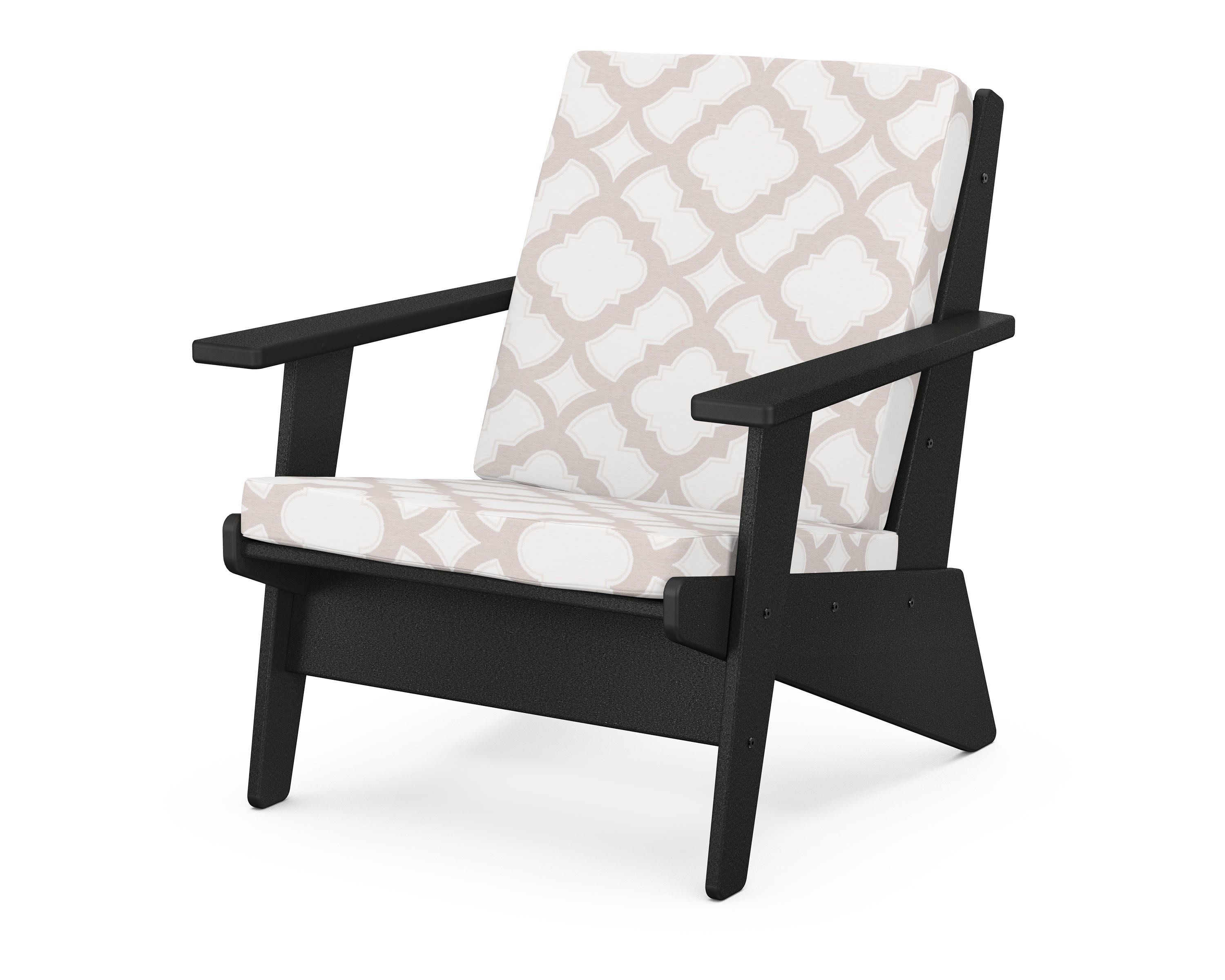 Riviera Modern Lounge Chair in Black / Trellis Dune Burlap