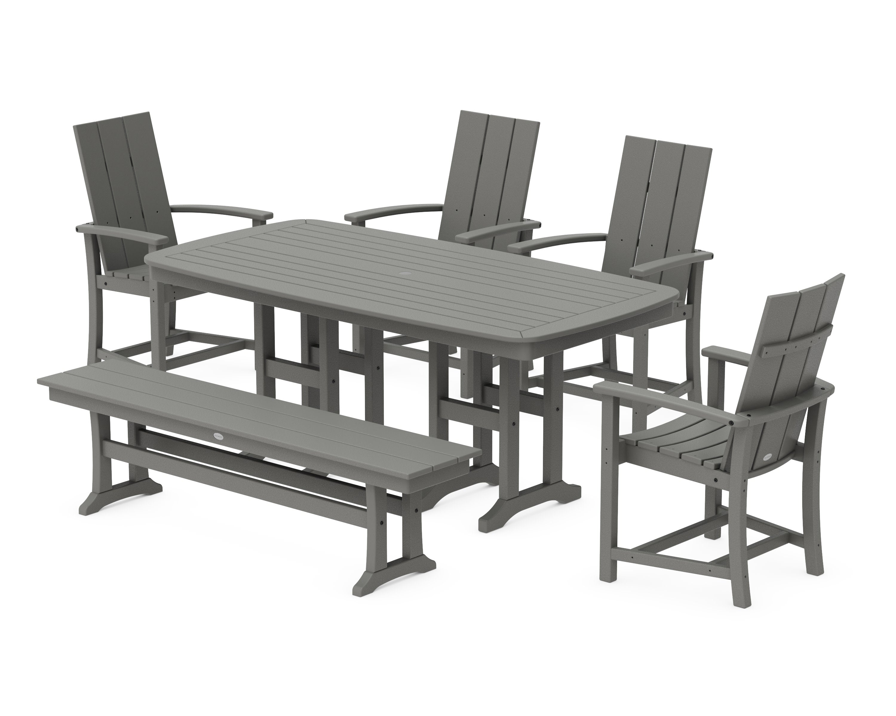 Modern Adirondack 6-Piece Dining Set with Bench in Slate Grey