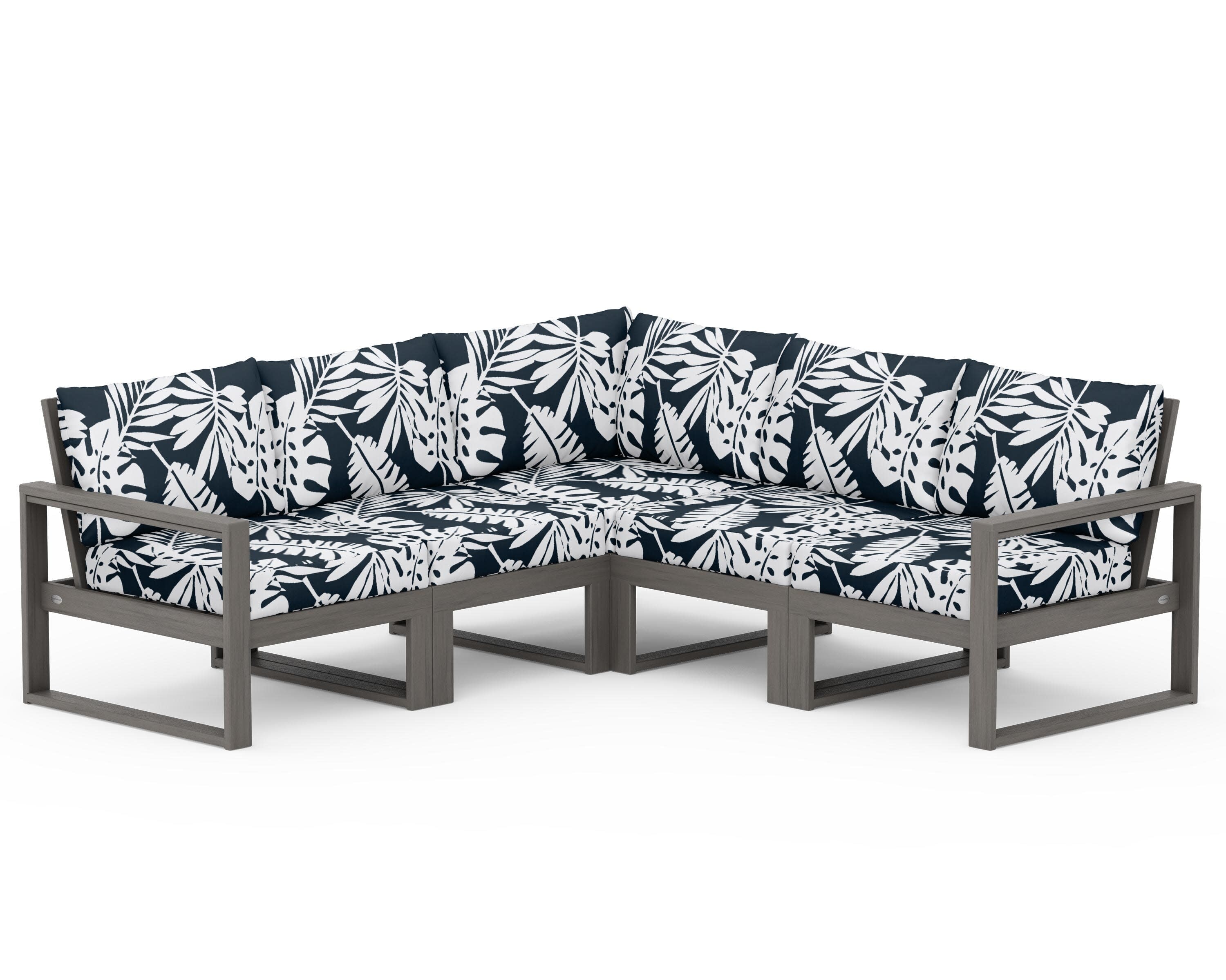 EDGE 5-Piece Modular Deep Seating Set in Driftwood / Leaf Marine Indigo