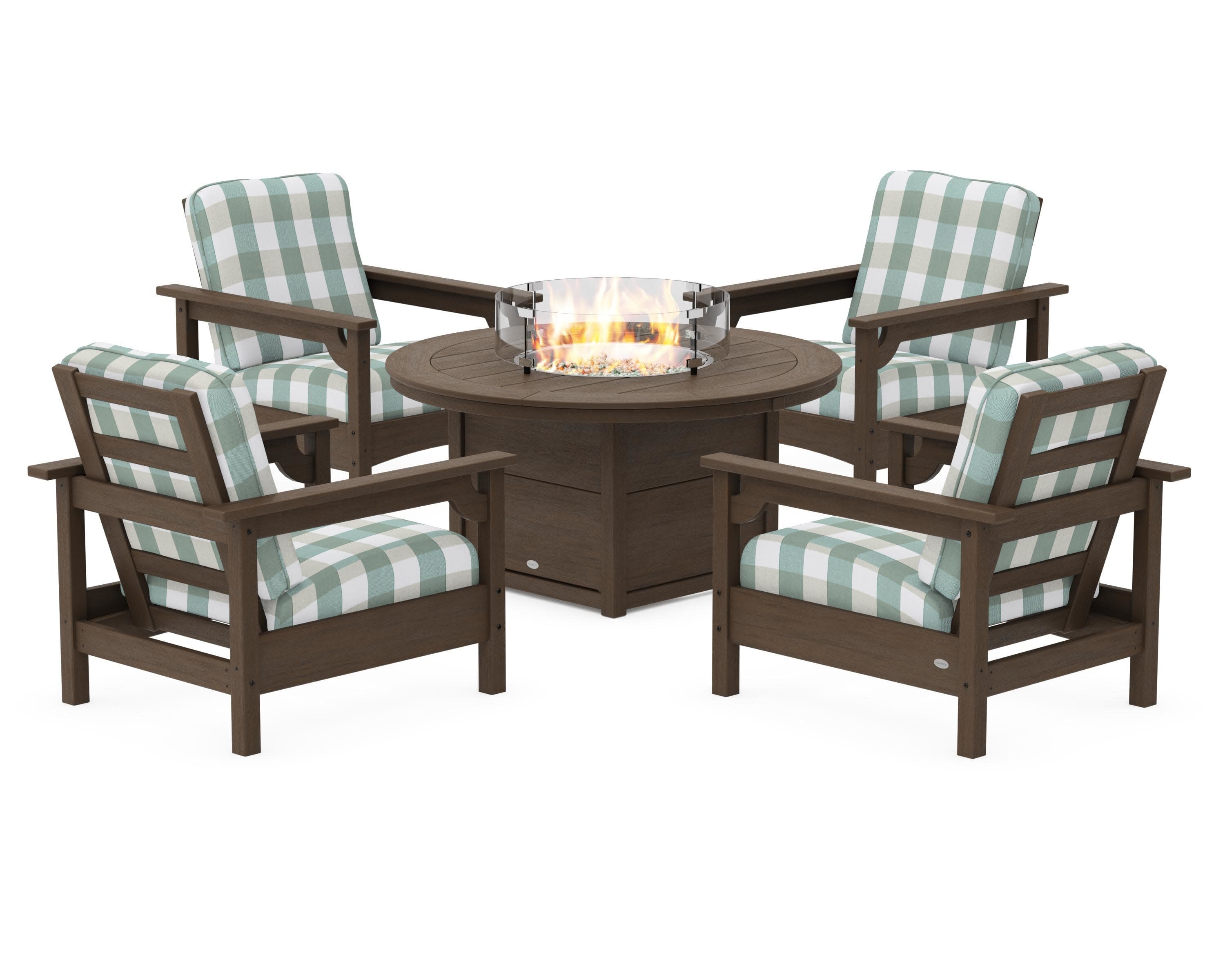 Club 5-Piece Conversation Set with Fire Pit Table in Kona / Buffalo Plaid Glacier Spa