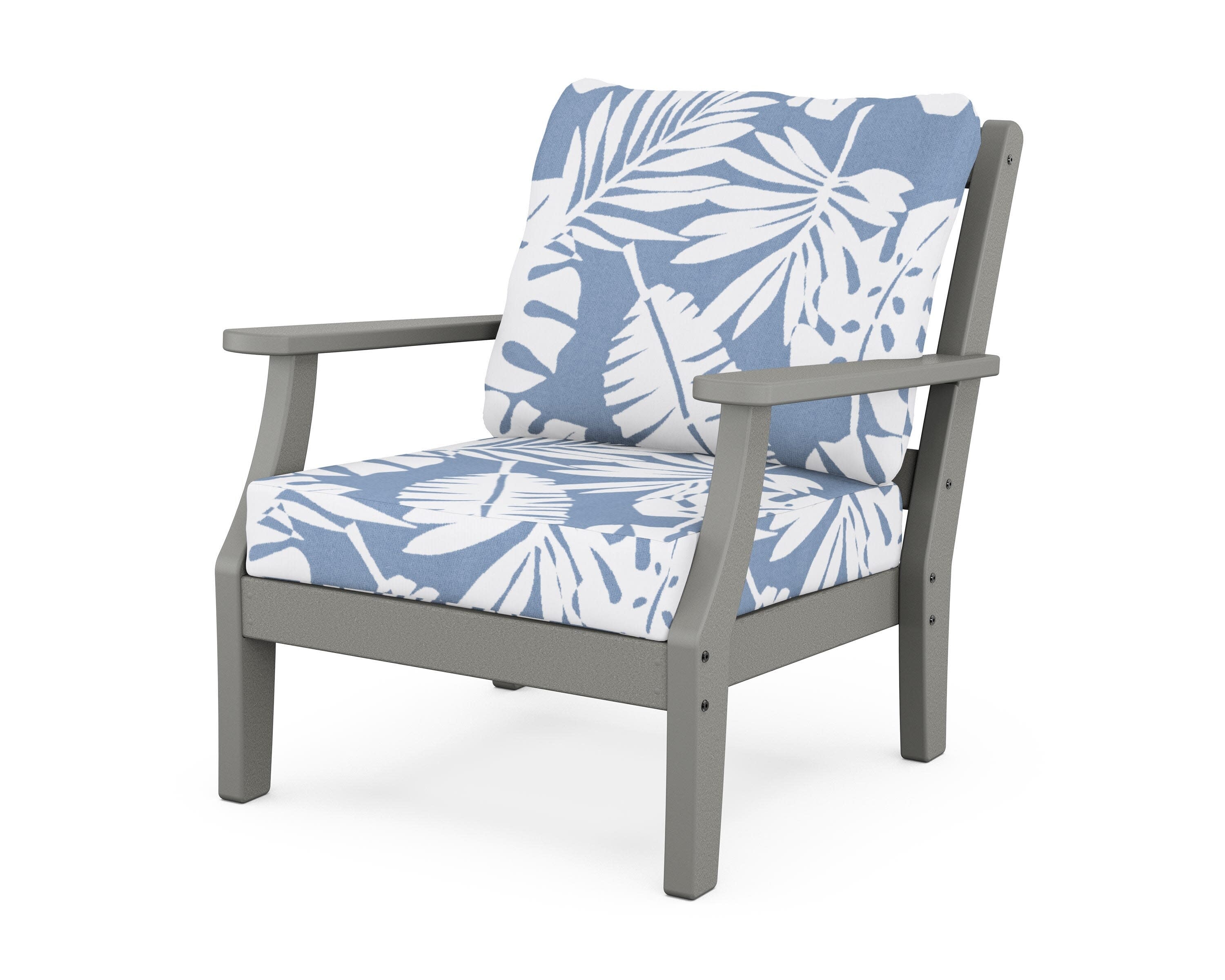 Chinoiserie Deep Seating Chair in Slate Grey / Leaf Sky Blue