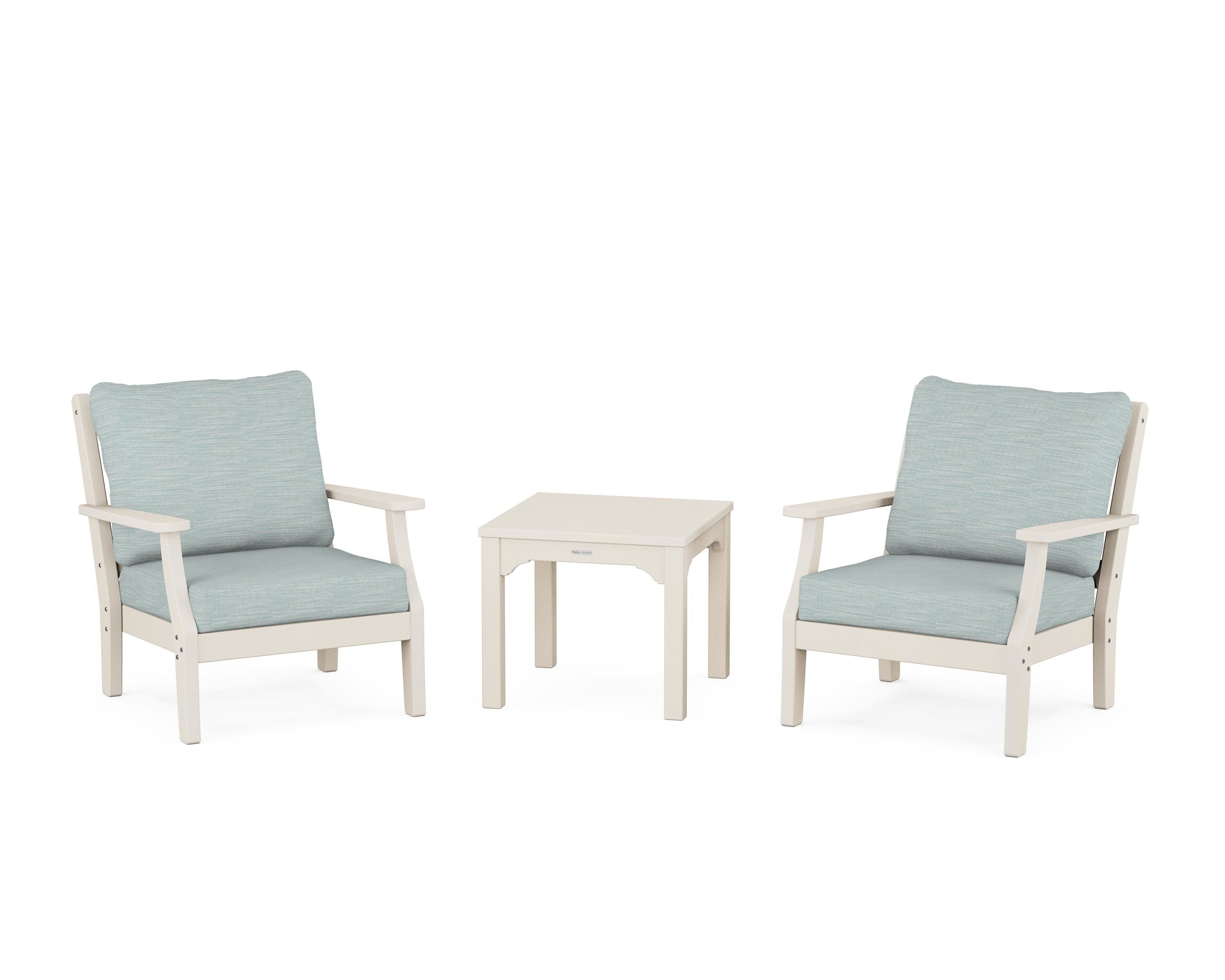 Chinoiserie 3-Piece Deep Seating Set in Sand / Soothe Mist