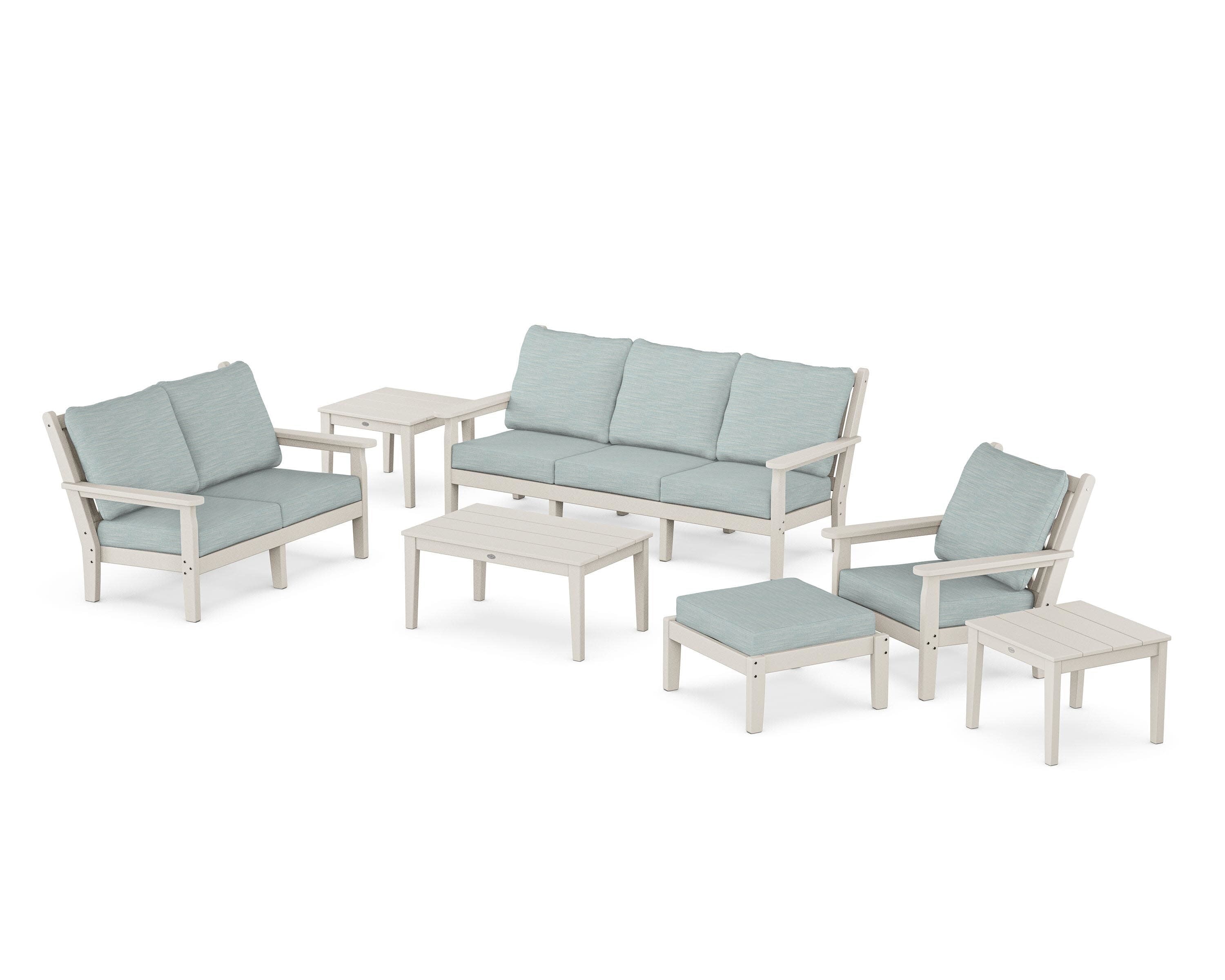 Chippendale 7-Piece Deep Seating Set in Sand / Soothe Mist