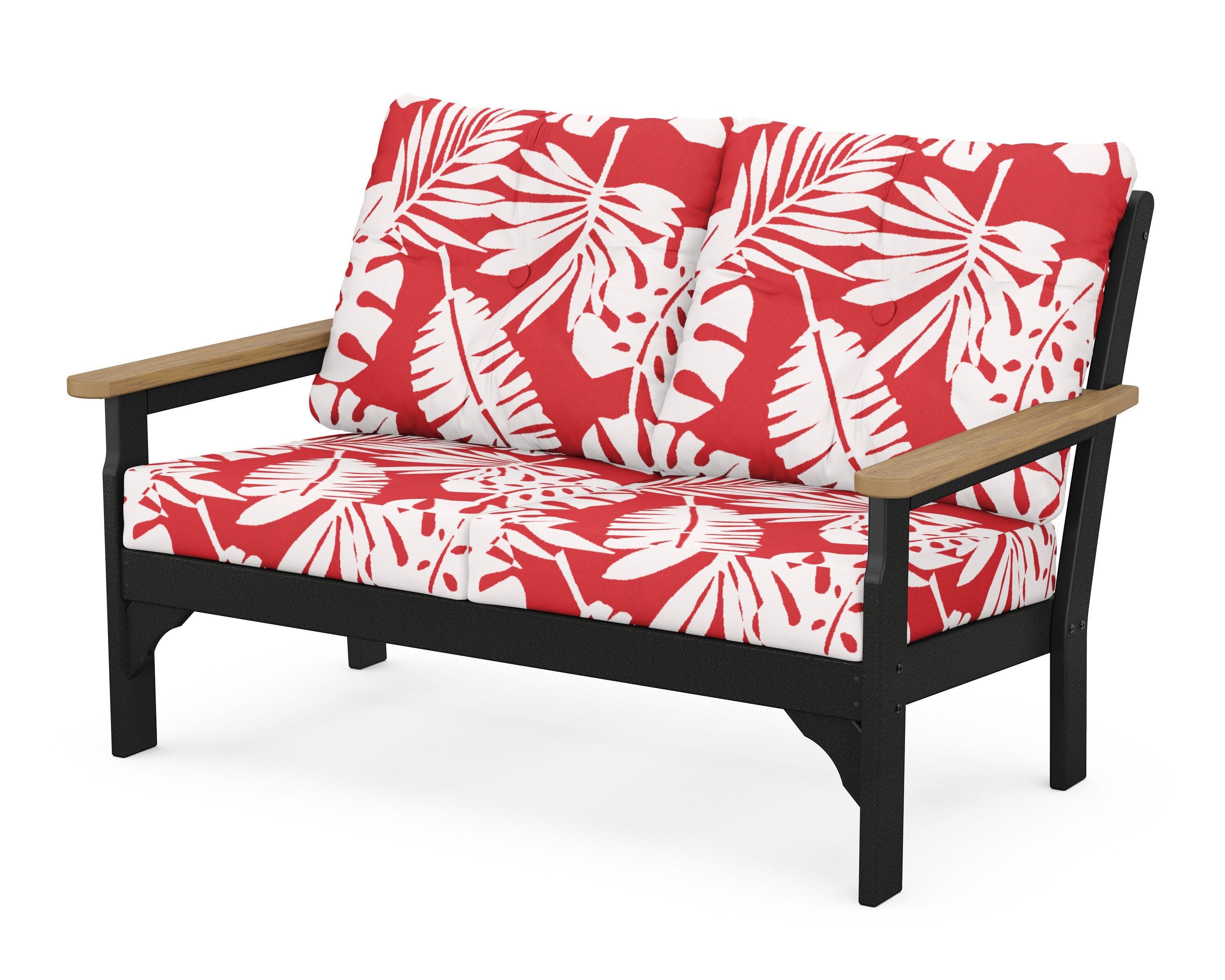 Vineyard Deep Seating Loveseat in Black / Natural / Leaf Crimson
