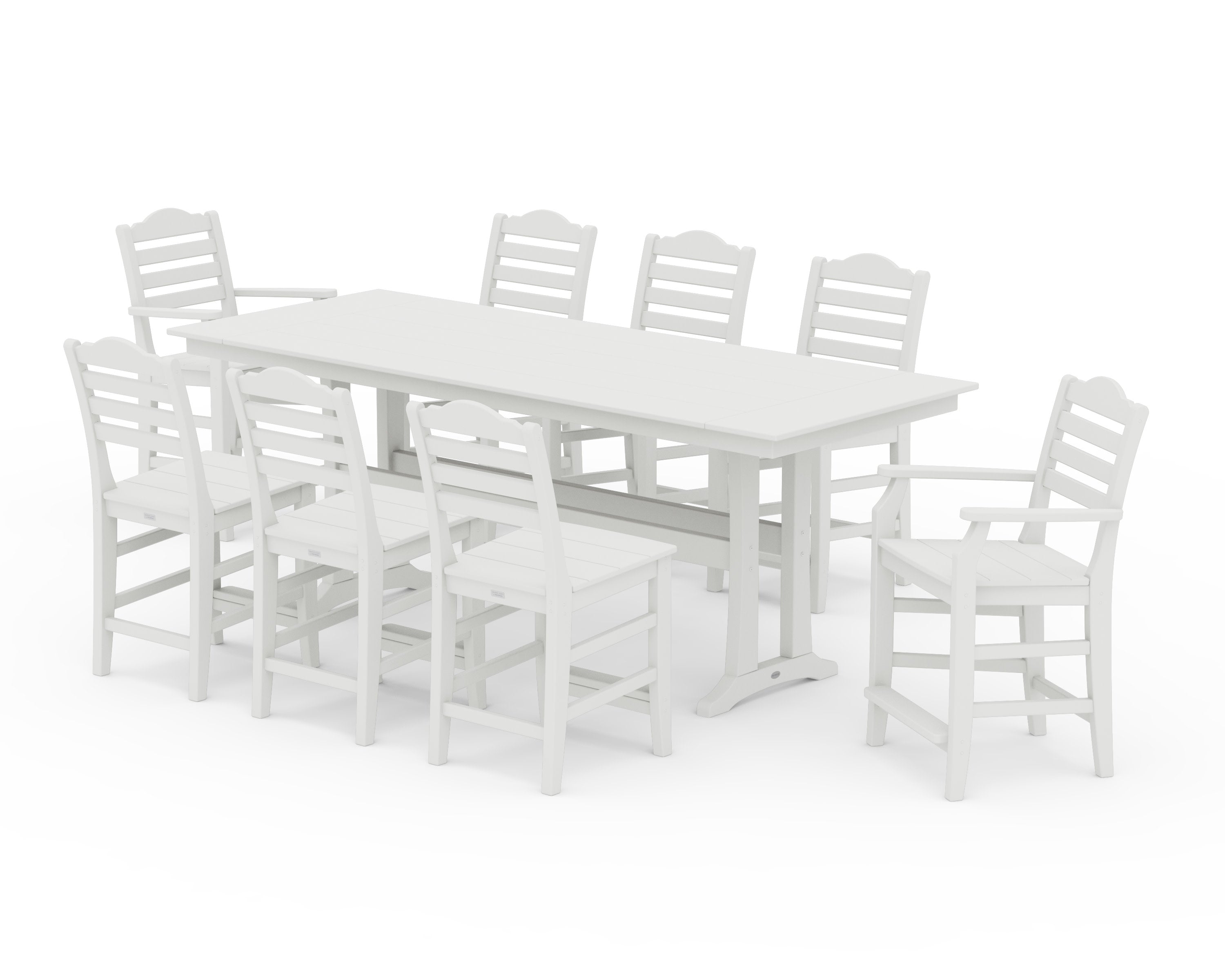 Savannah 9-Piece Farmhouse Counter Set with Trestle Legs in Vintage White