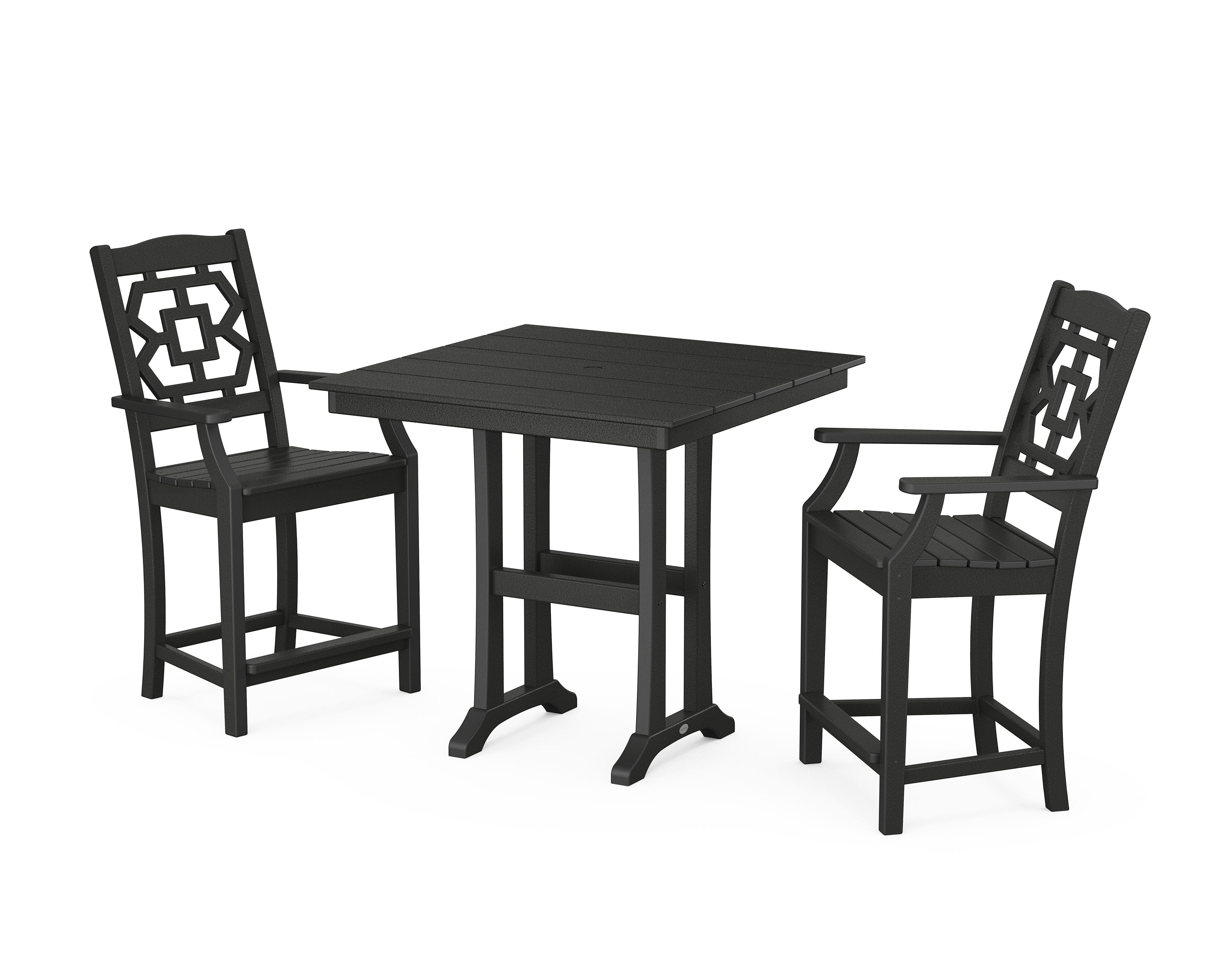 Chinoiserie 3-Piece Farmhouse Counter Set with Trestle Legs in Black