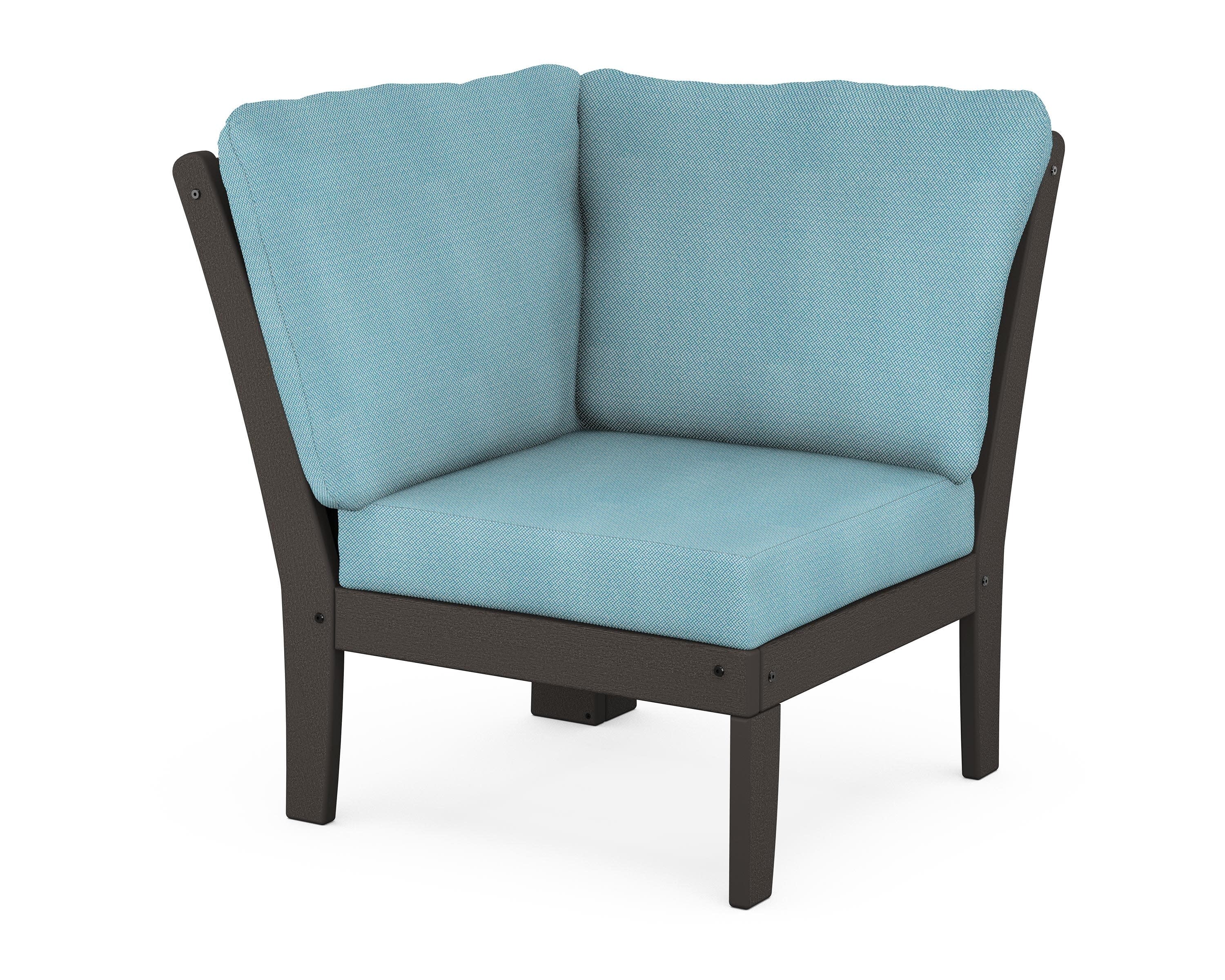 Braxton Modular Corner Chair in Vintage Coffee / Lattice Sky Blue