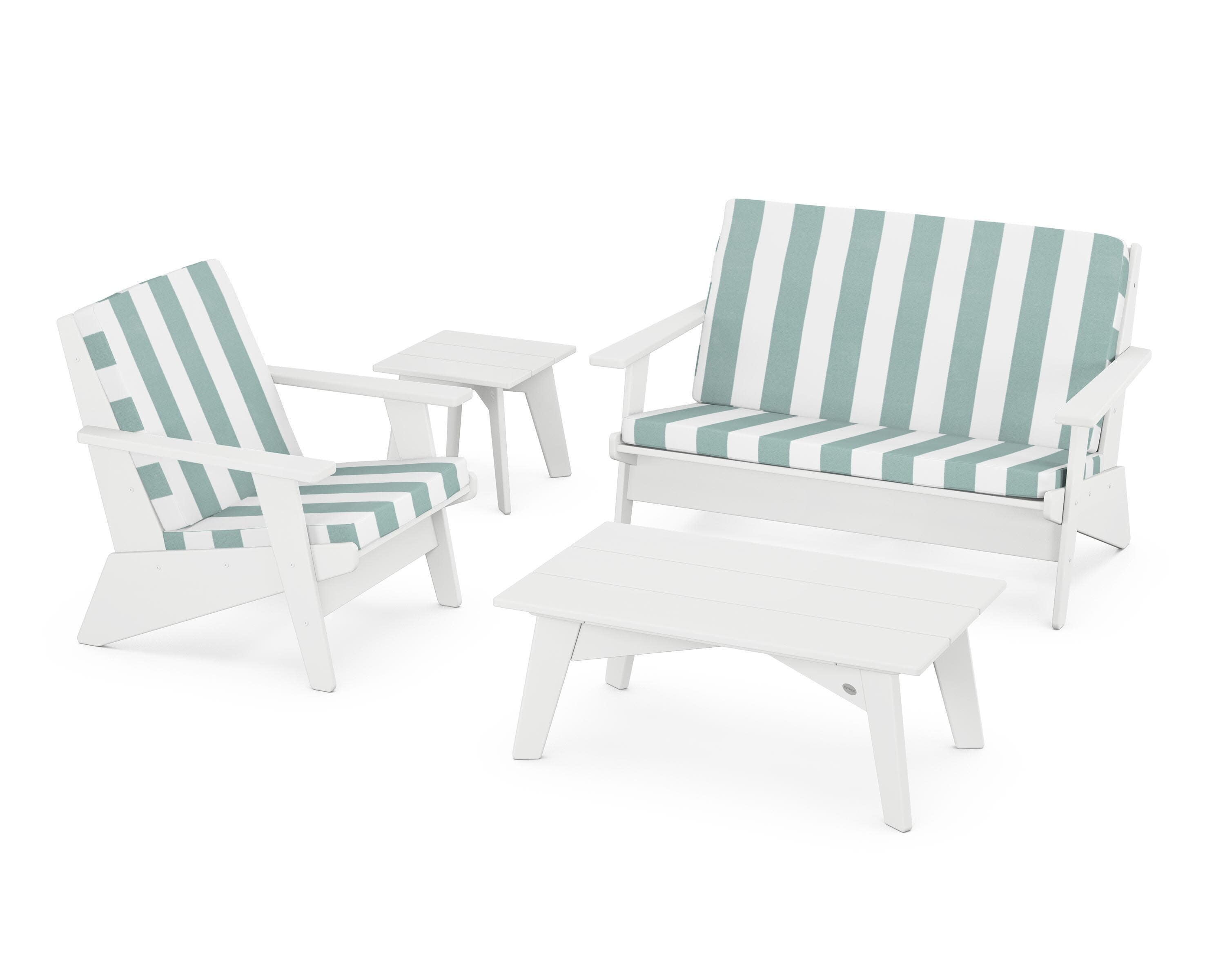 Riviera Modern Lounge 4-Piece Set in White / Cabana Stripe Glacier Spa
