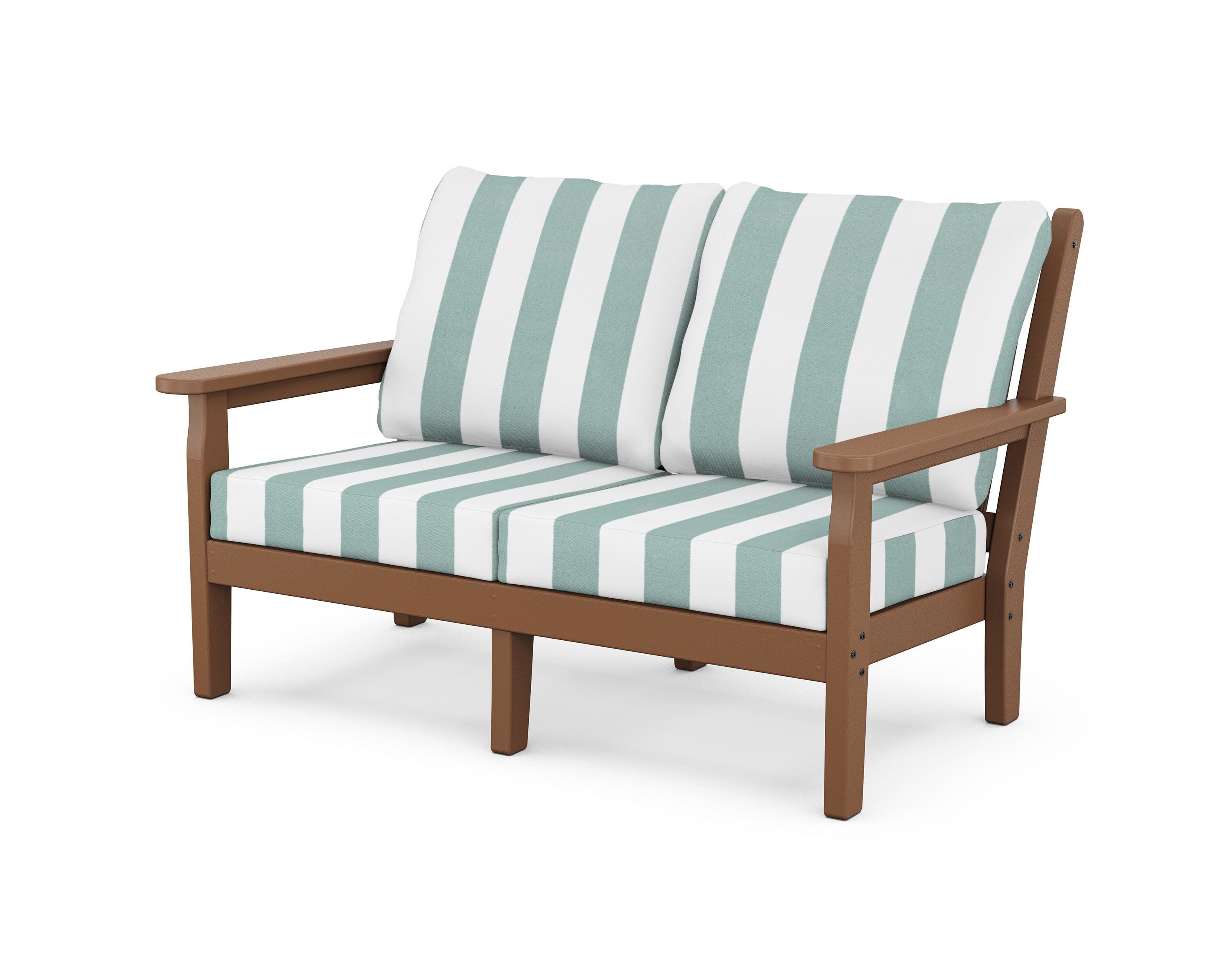 Chippendale Deep Seating Loveseat in Teak / Cabana Stripe Glacier Spa