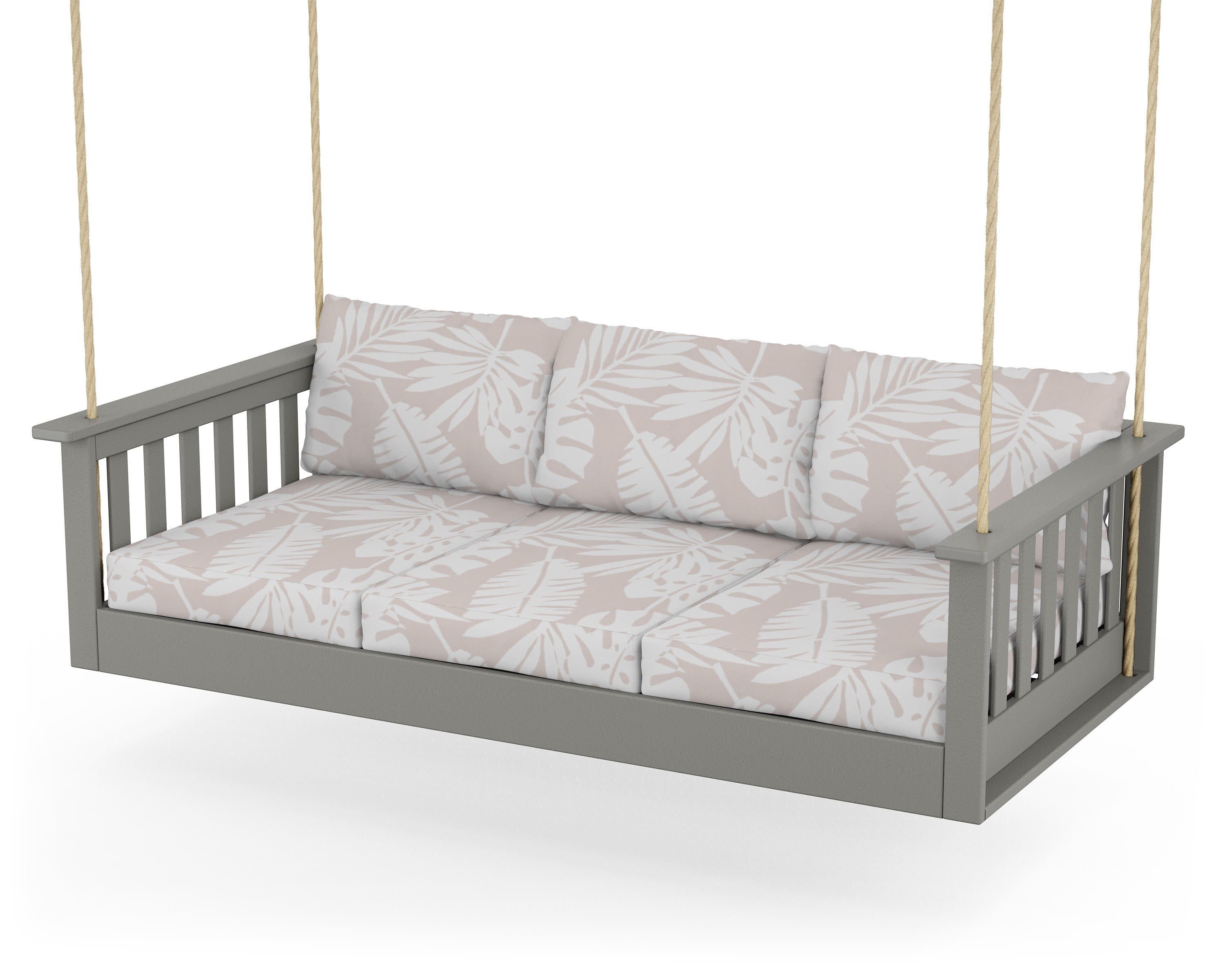 Vineyard Daybed Swing in Slate Grey / Leaf Dune Burlap