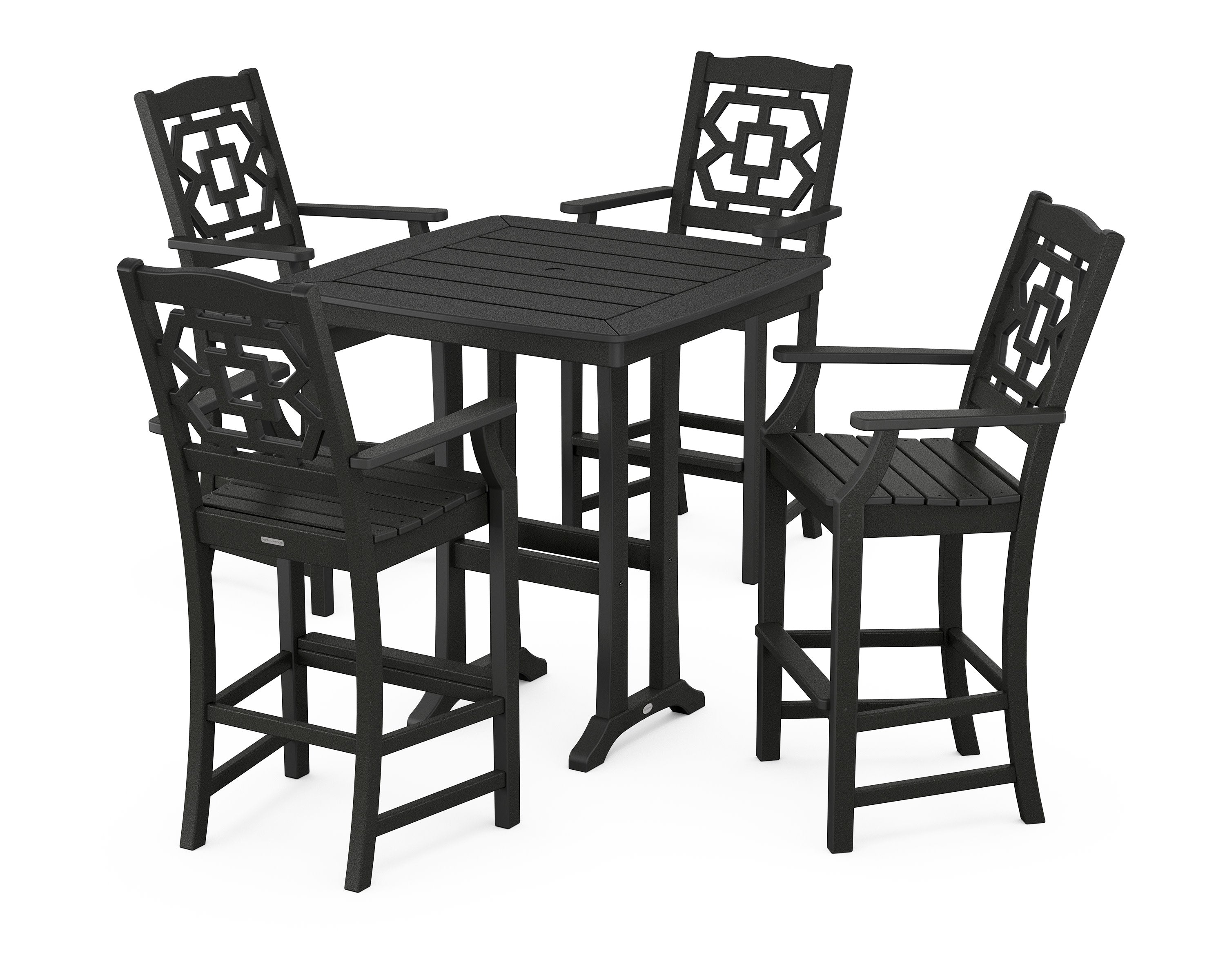 Chinoiserie 5-Piece Bar Set with Trestle Legs in Black