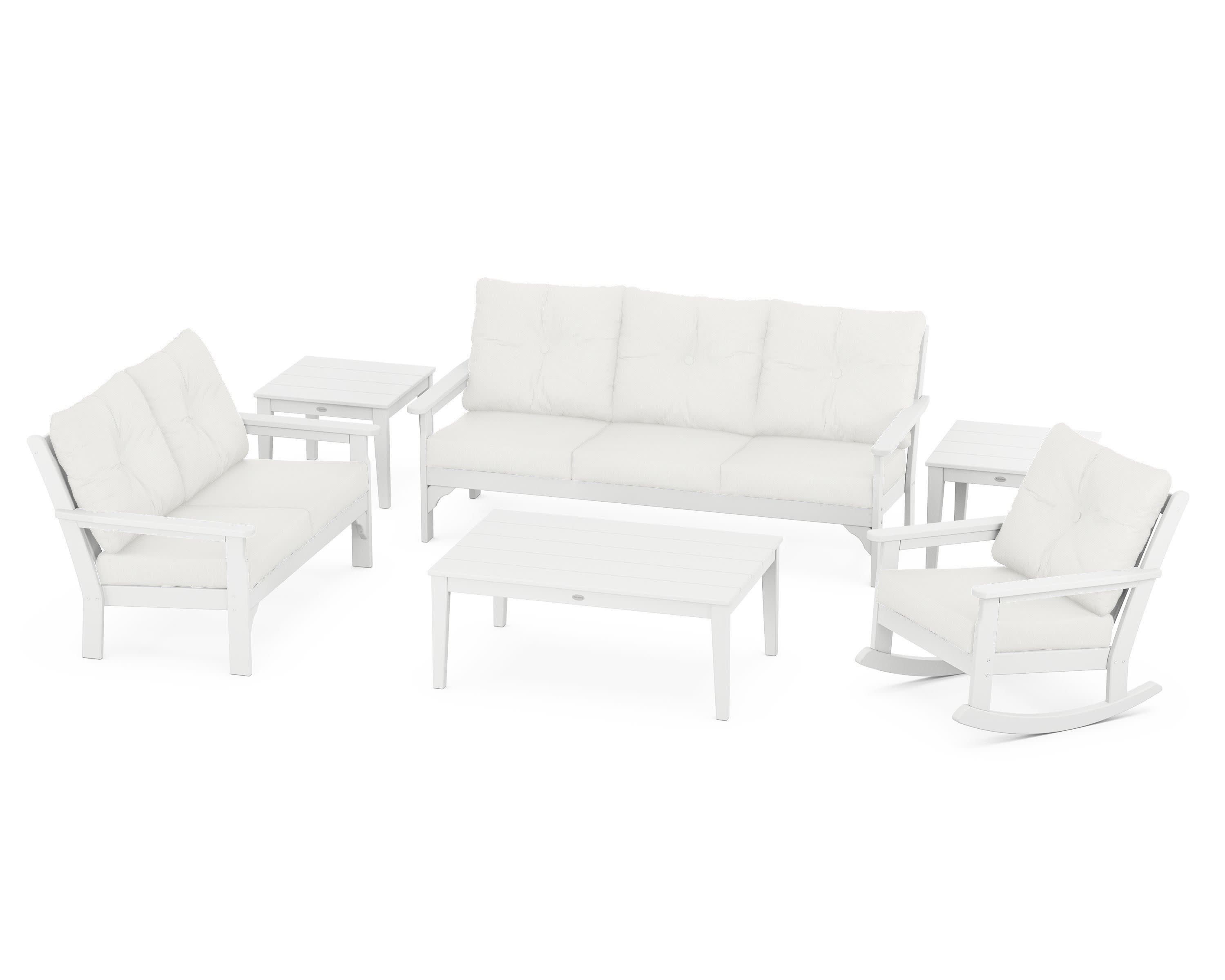 Vineyard 6-Piece Deep Seating Set in White / Natural Linen